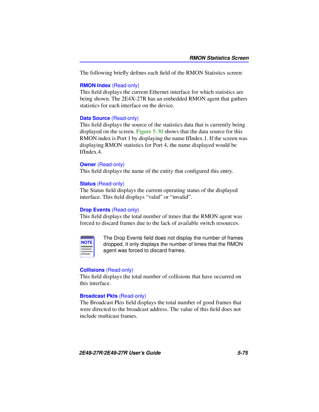 Cabletron Systems 2E49-27R, 2E48-27R manual Rmon Statistics Screen 