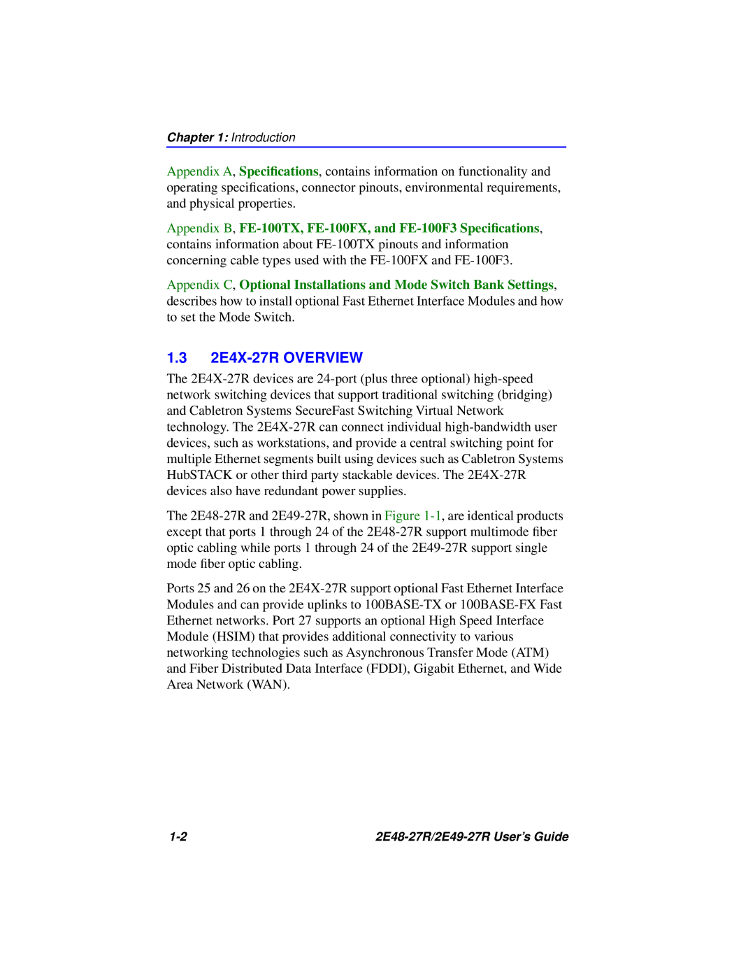 Cabletron Systems 2E48-27R, 2E49-27R manual 2E4X-27R Overview 