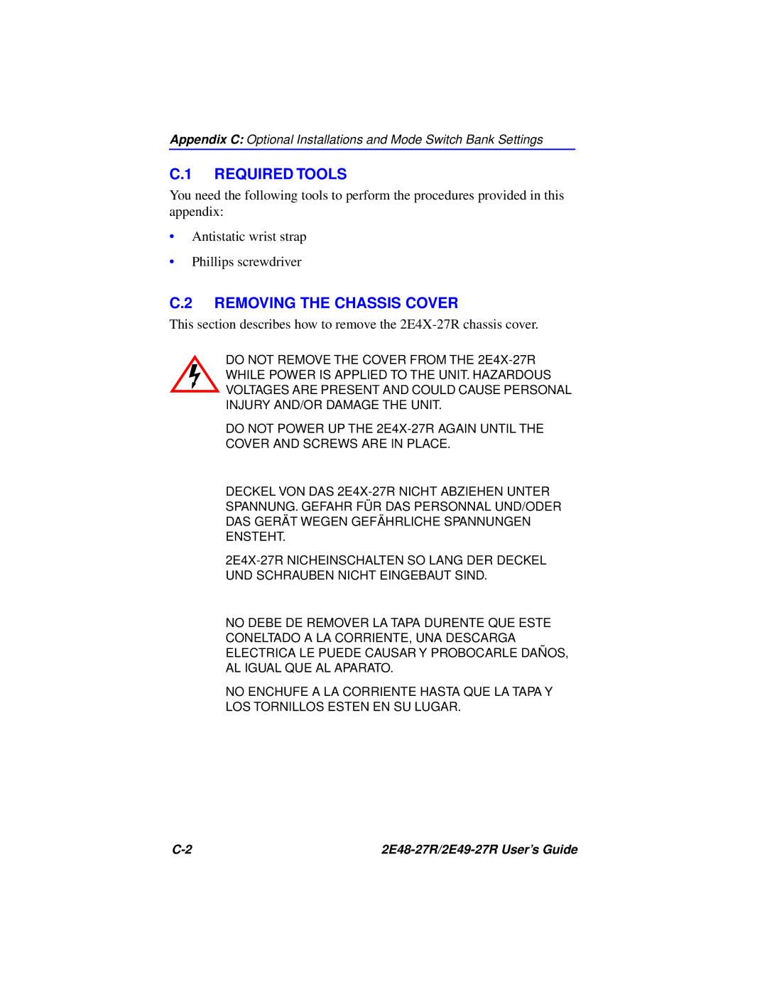 Cabletron Systems 2E48-27R, 2E49-27R manual Required Tools, Removing the Chassis Cover 