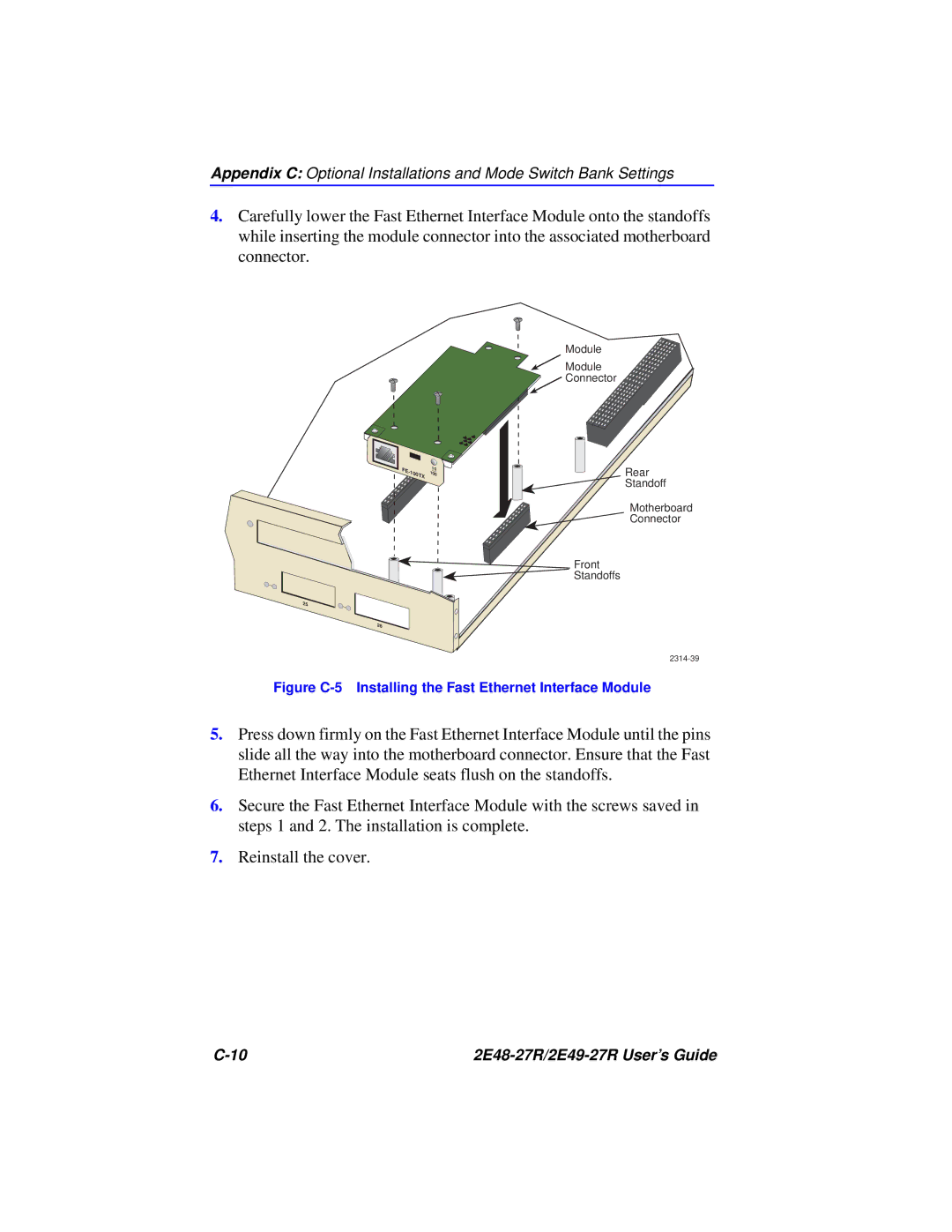 Cabletron Systems 2E48-27R, 2E49-27R manual Figure C-5 Installing the Fast Ethernet Interface Module 