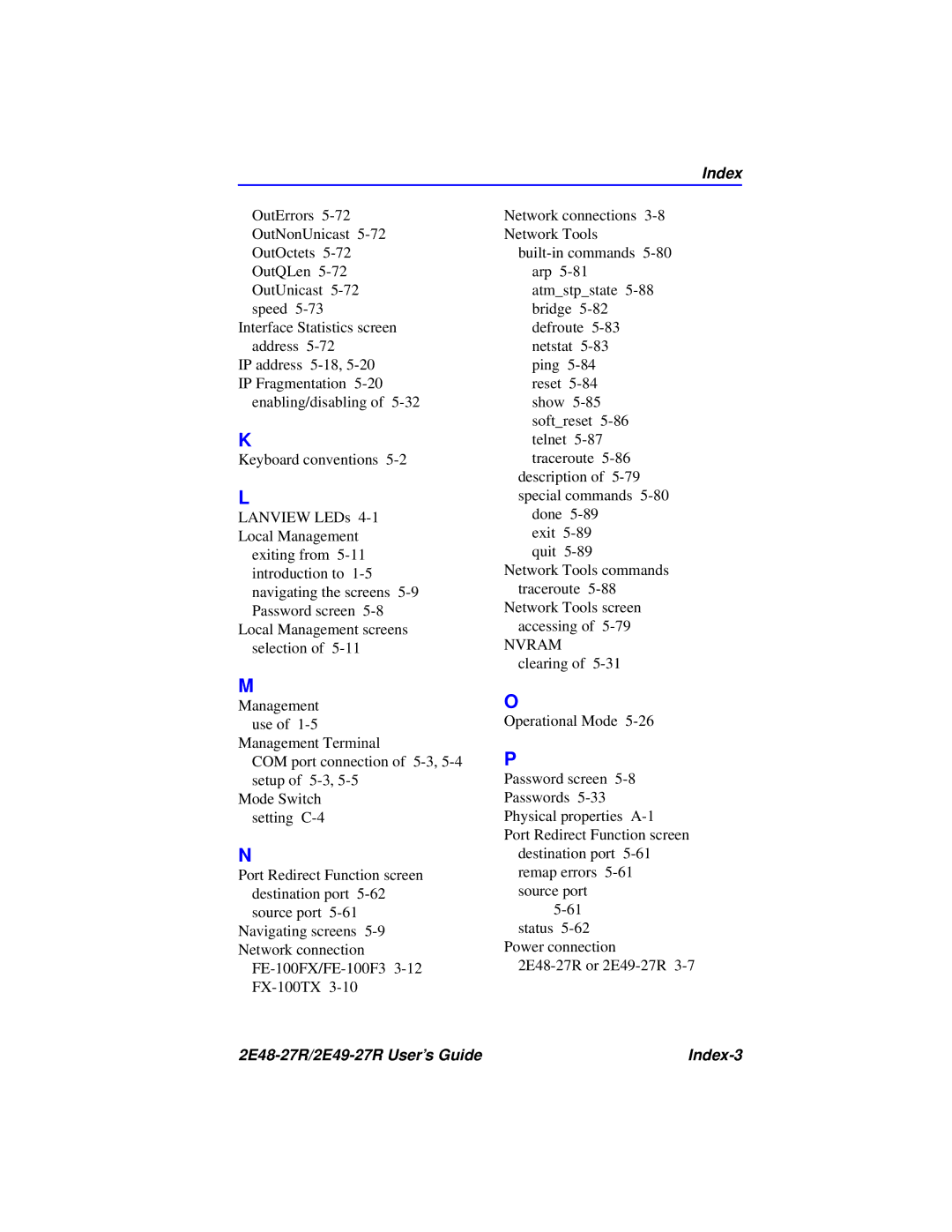 Cabletron Systems manual 2E48-27R/2E49-27R User’s Guide Index-3 