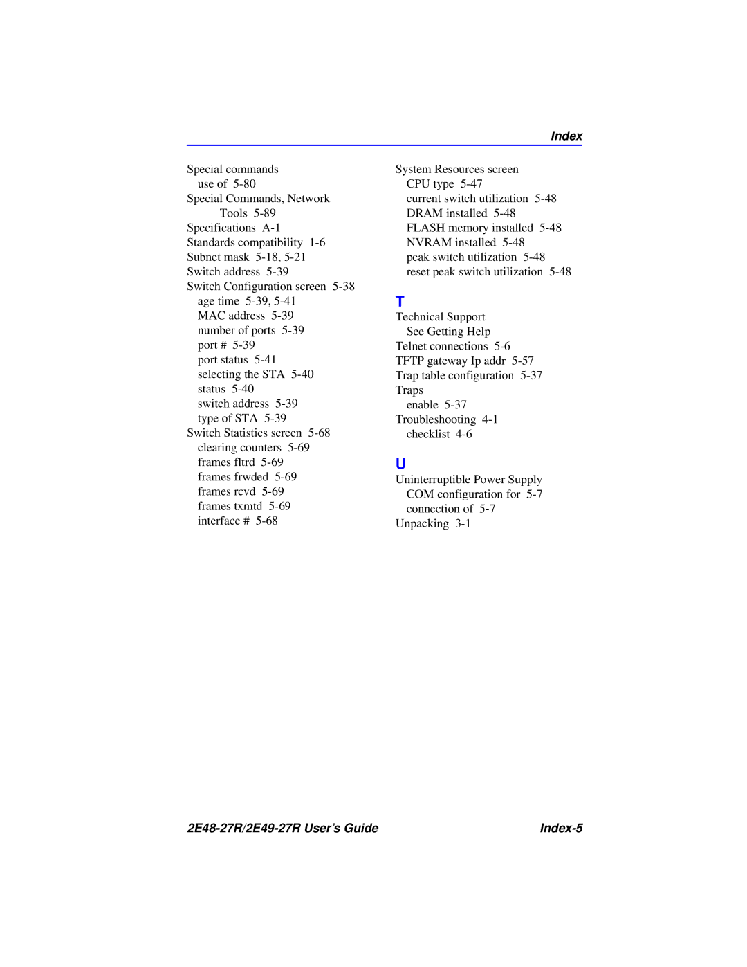 Cabletron Systems manual 2E48-27R/2E49-27R User’s Guide Index-5 