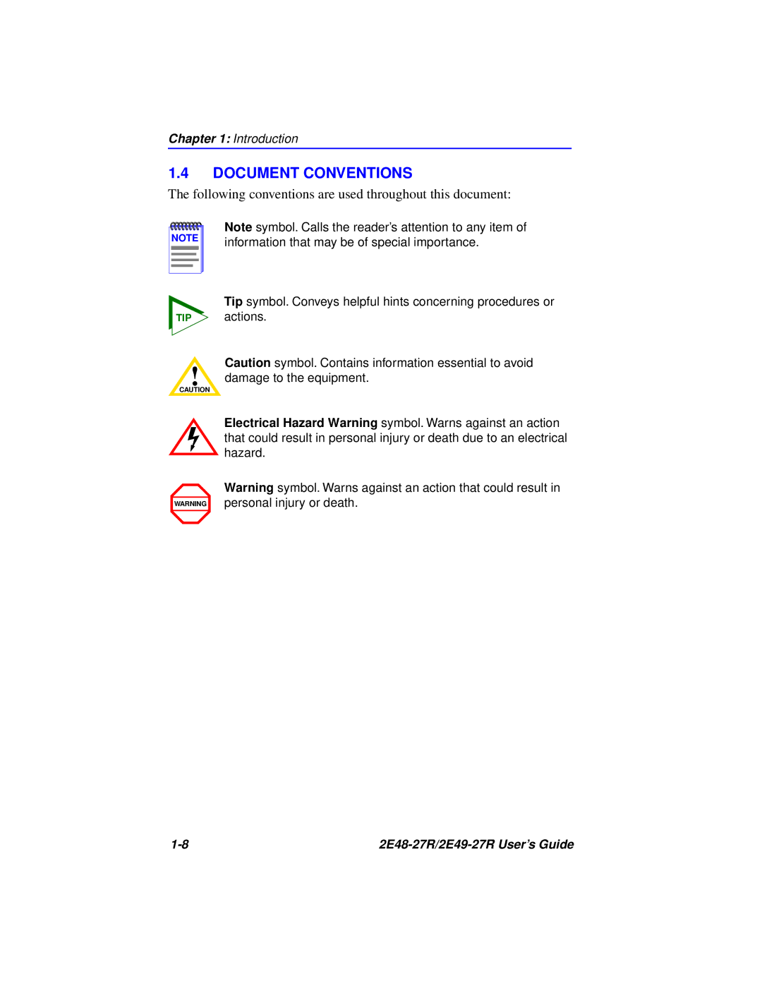 Cabletron Systems 2E48-27R, 2E49-27R manual Document Conventions, Following conventions are used throughout this document 