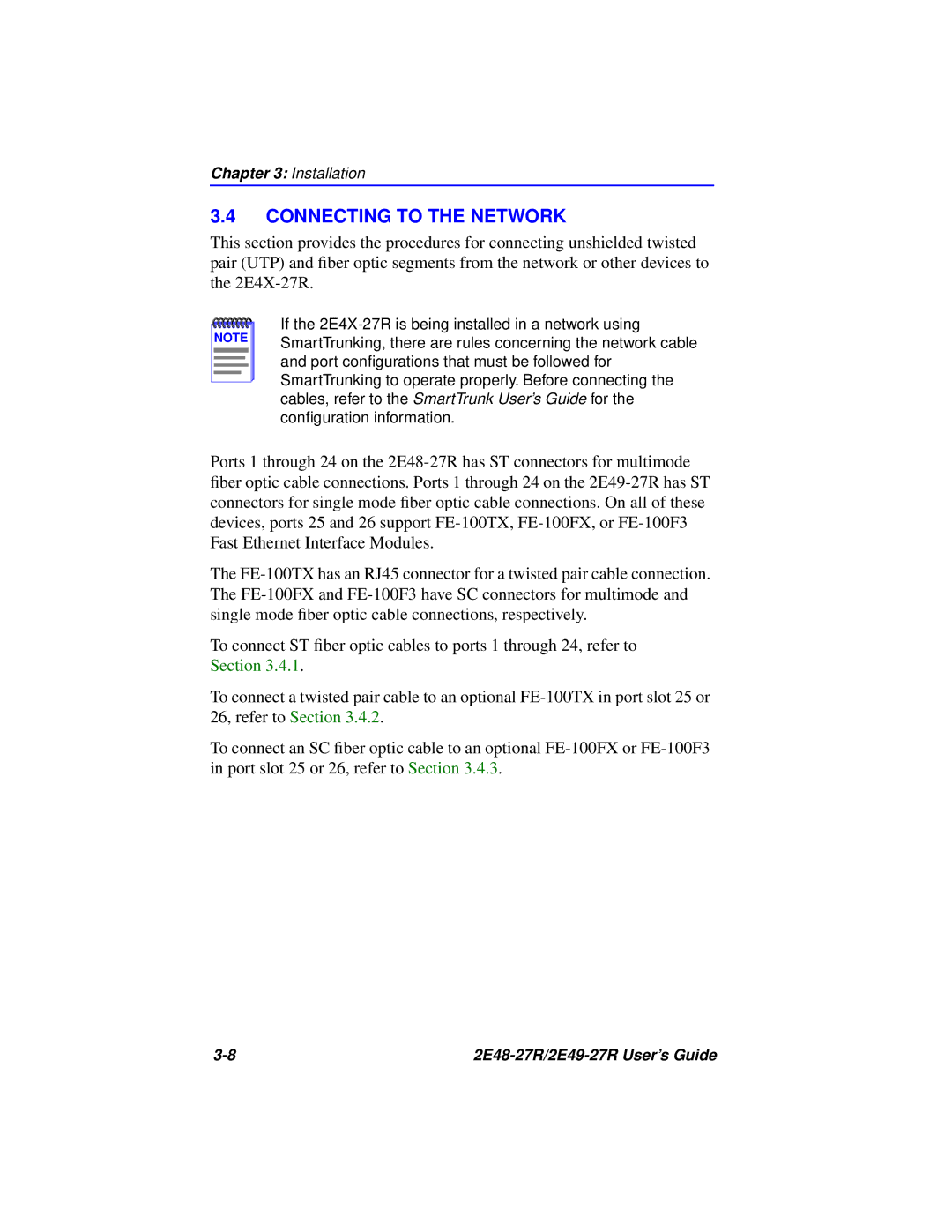 Cabletron Systems 2E48-27R, 2E49-27R manual Connecting to the Network 