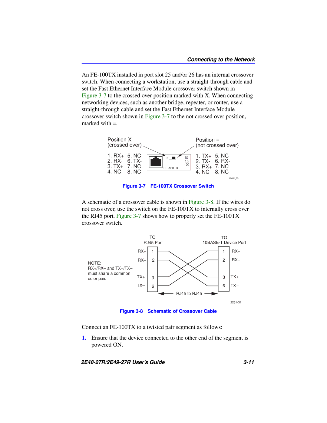 Cabletron Systems 2E49-27R, 2E48-27R manual FE-100TX Crossover Switch 