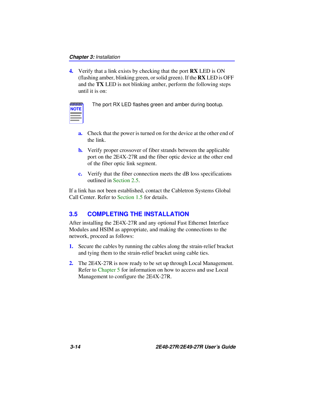 Cabletron Systems 2E48-27R, 2E49-27R manual Completing the Installation 