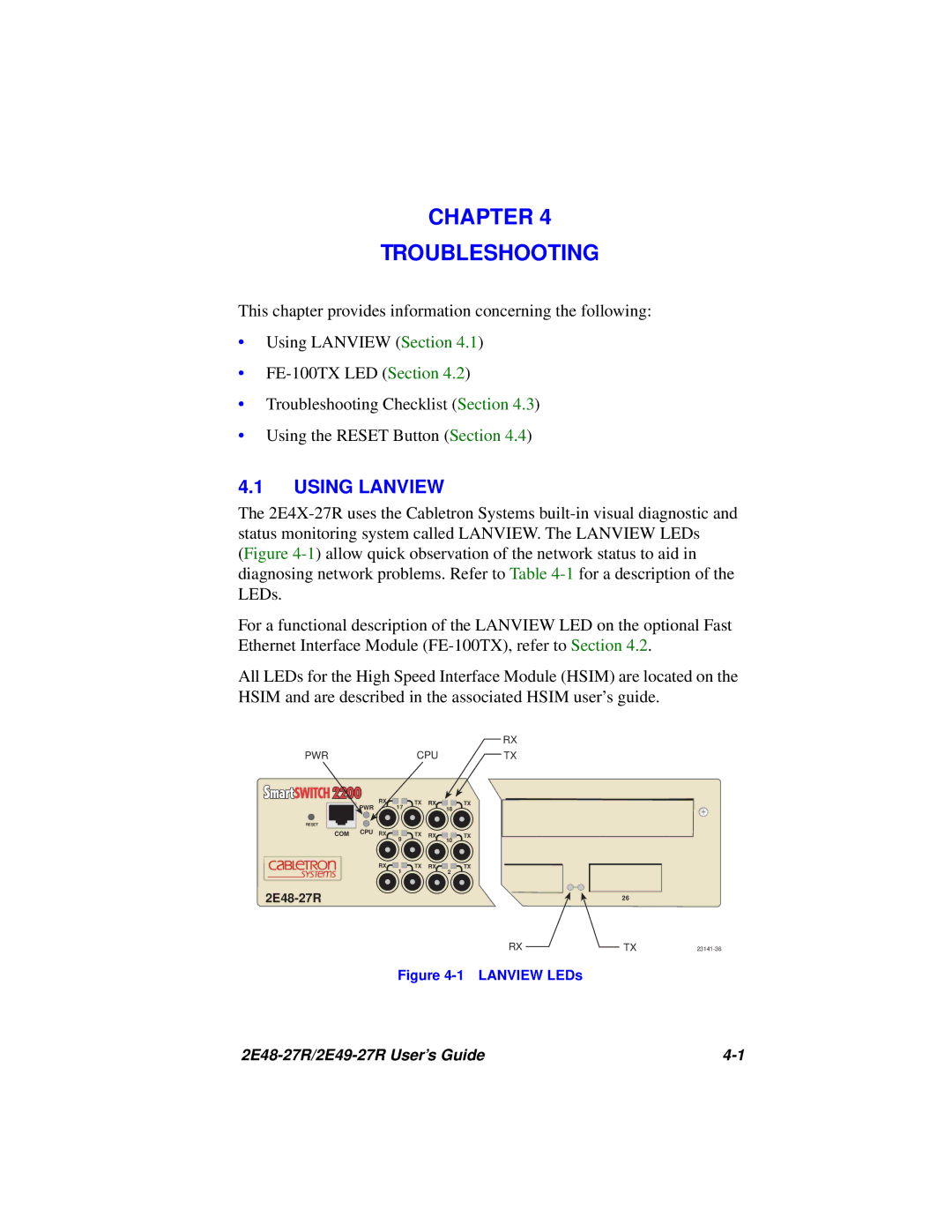 Cabletron Systems 2E49-27R, 2E48-27R manual Chapter Troubleshooting, Using Lanview 