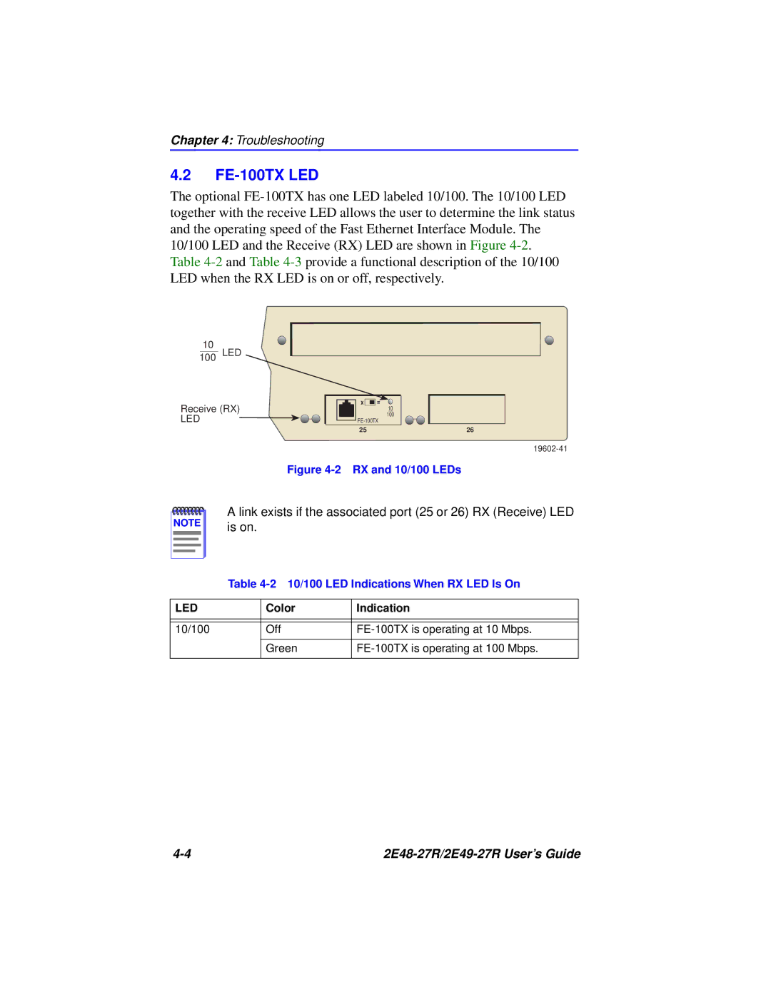 Cabletron Systems 2E48-27R, 2E49-27R manual FE-100TX LED, RX and 10/100 LEDs 