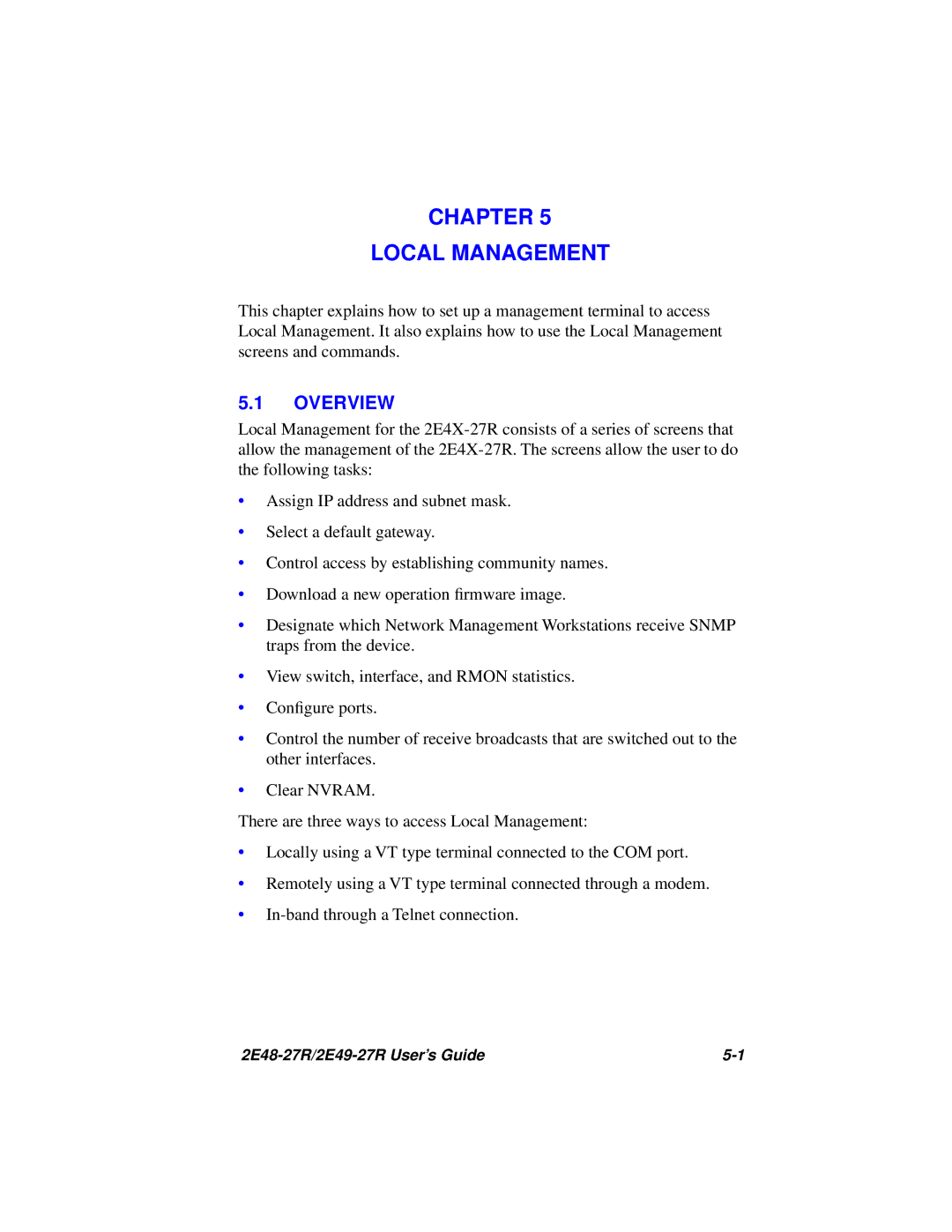 Cabletron Systems 2E49-27R, 2E48-27R manual Chapter Local Management, Overview 