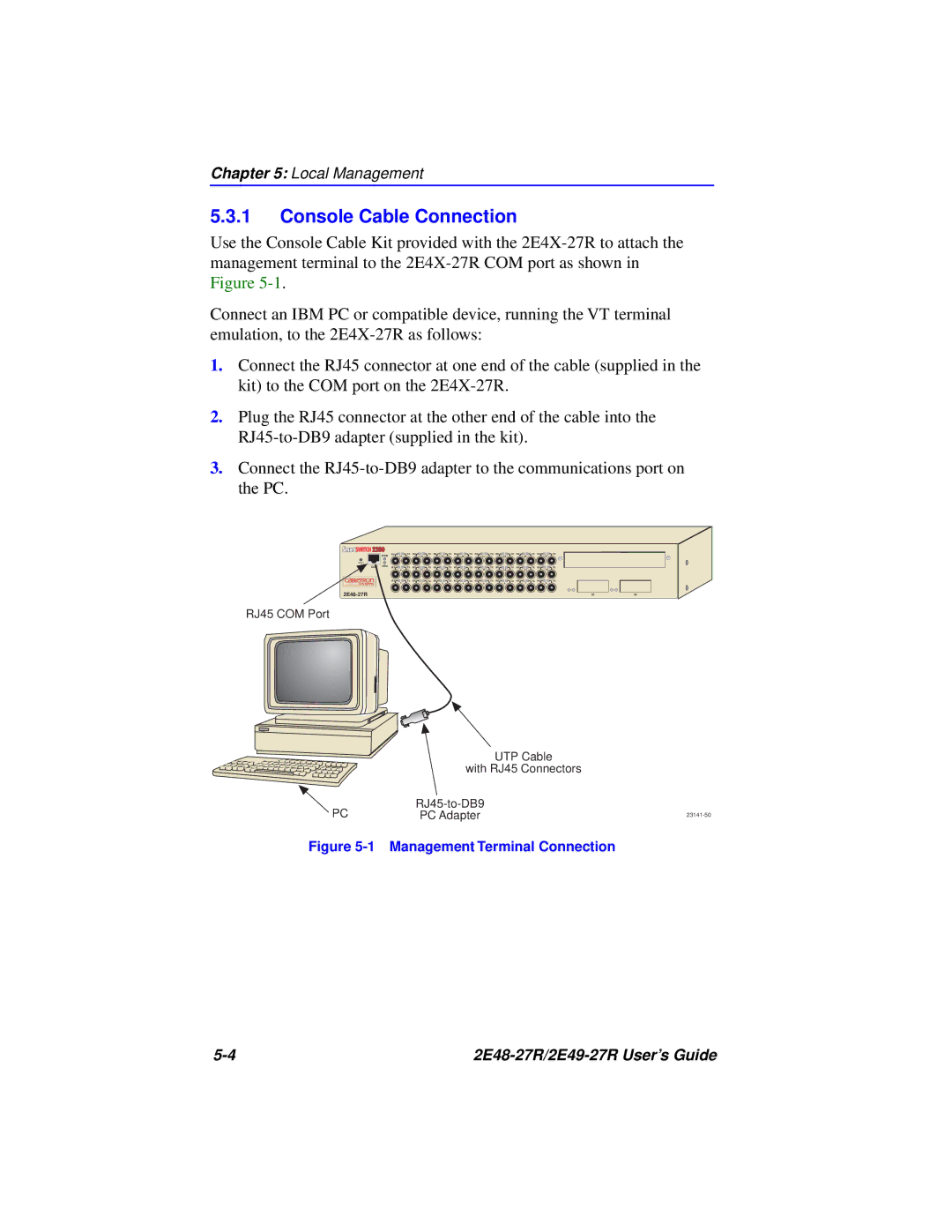 Cabletron Systems 2E48-27R, 2E49-27R manual Console Cable Connection, Management Terminal Connection 