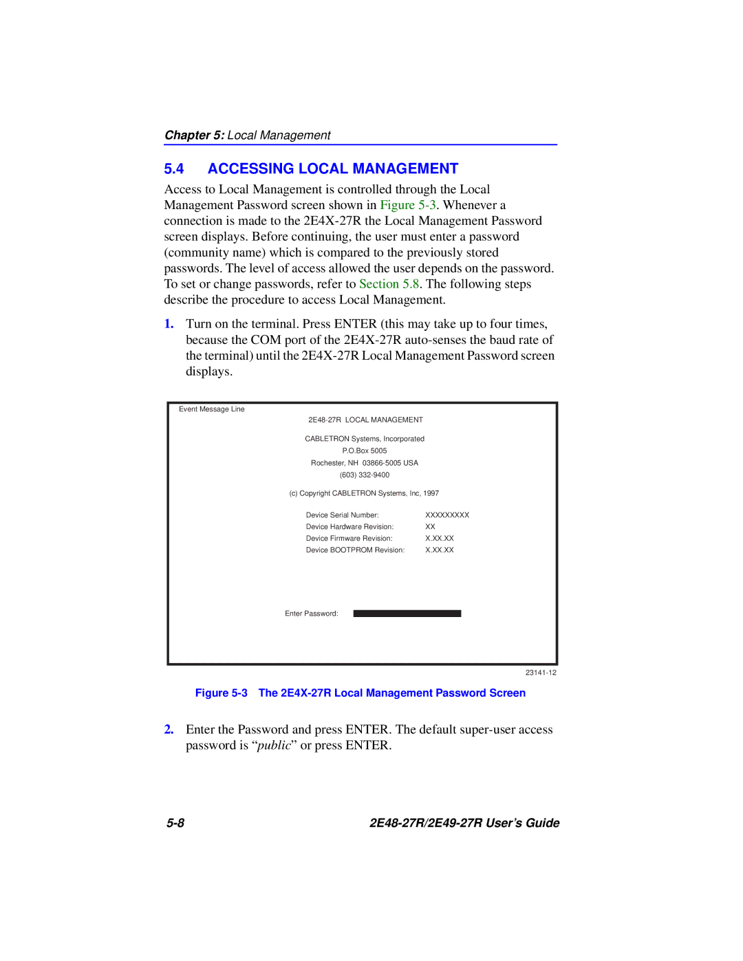 Cabletron Systems 2E49-27R manual Accessing Local Management, 2E48-27R Local Management 