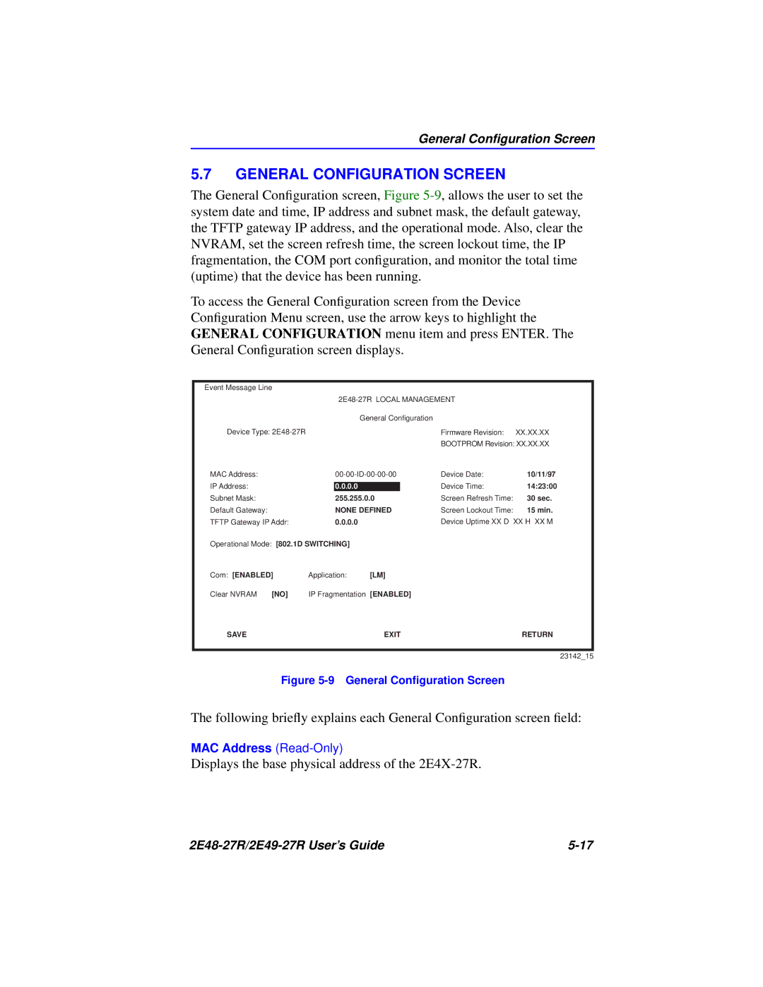 Cabletron Systems 2E49-27R, 2E48-27R manual General Configuration Screen, None Defined 