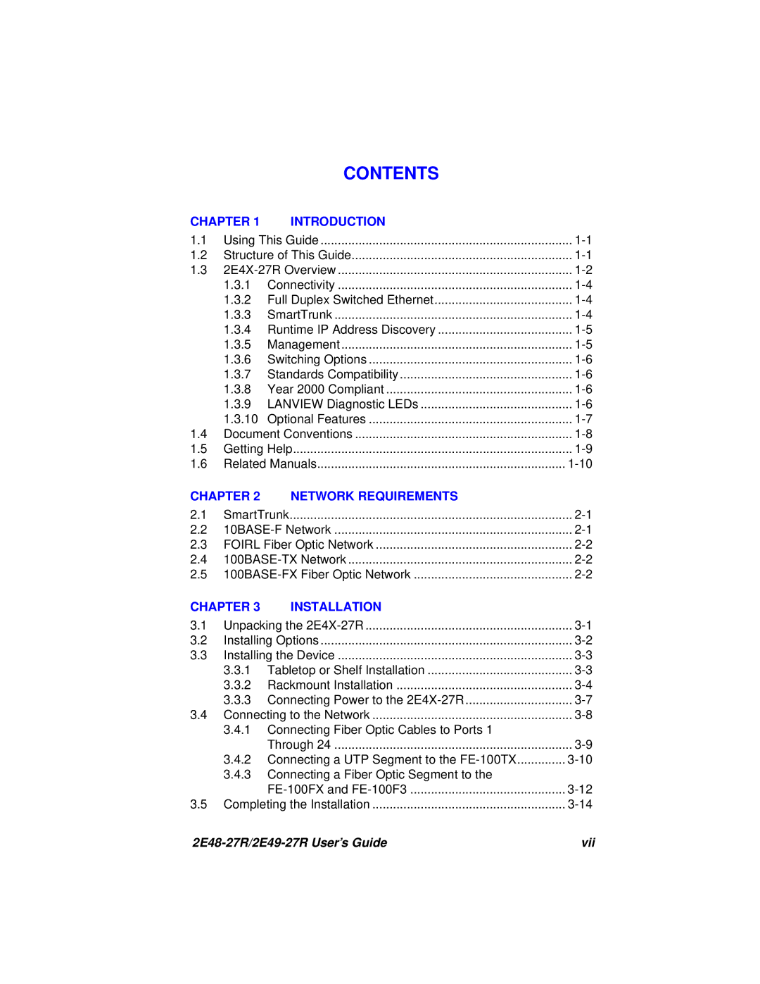 Cabletron Systems 2E49-27R, 2E48-27R manual Contents 