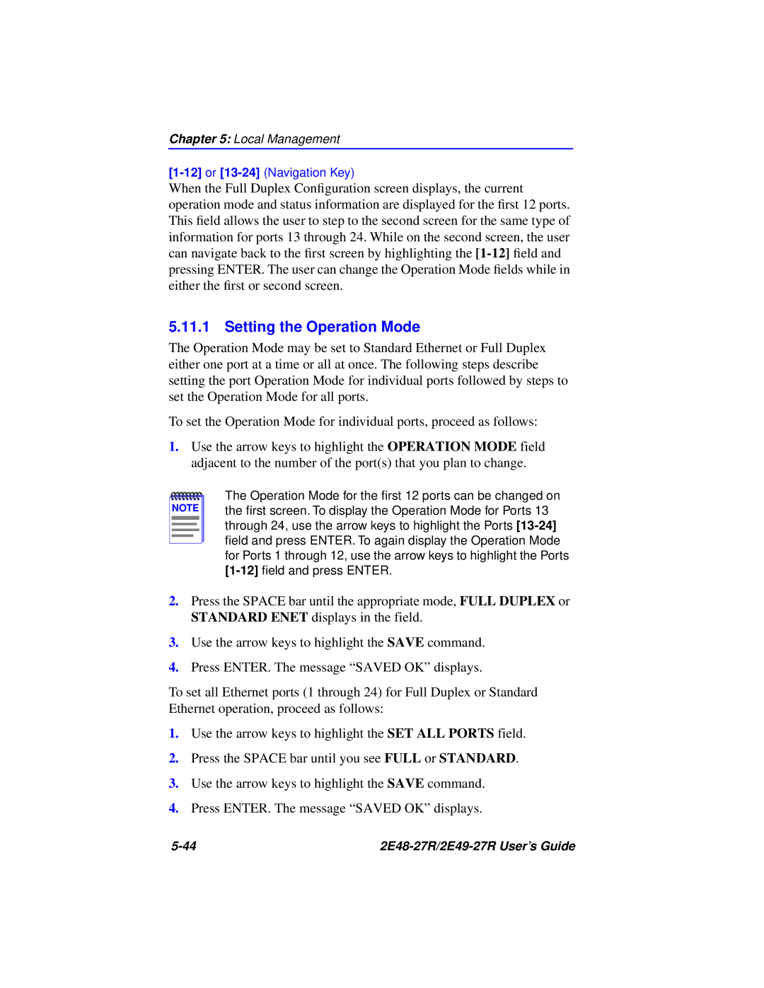 Cabletron Systems 2E48-27R, 2E49-27R manual Setting the Operation Mode 