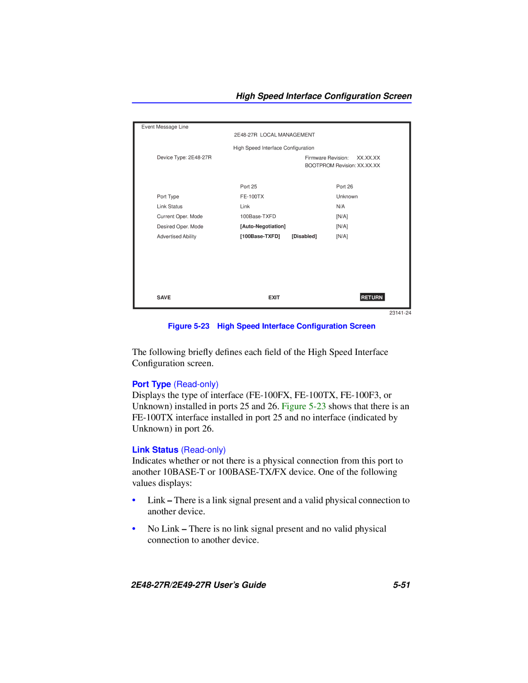 Cabletron Systems 2E49-27R, 2E48-27R manual High Speed Interface Conﬁguration Screen 