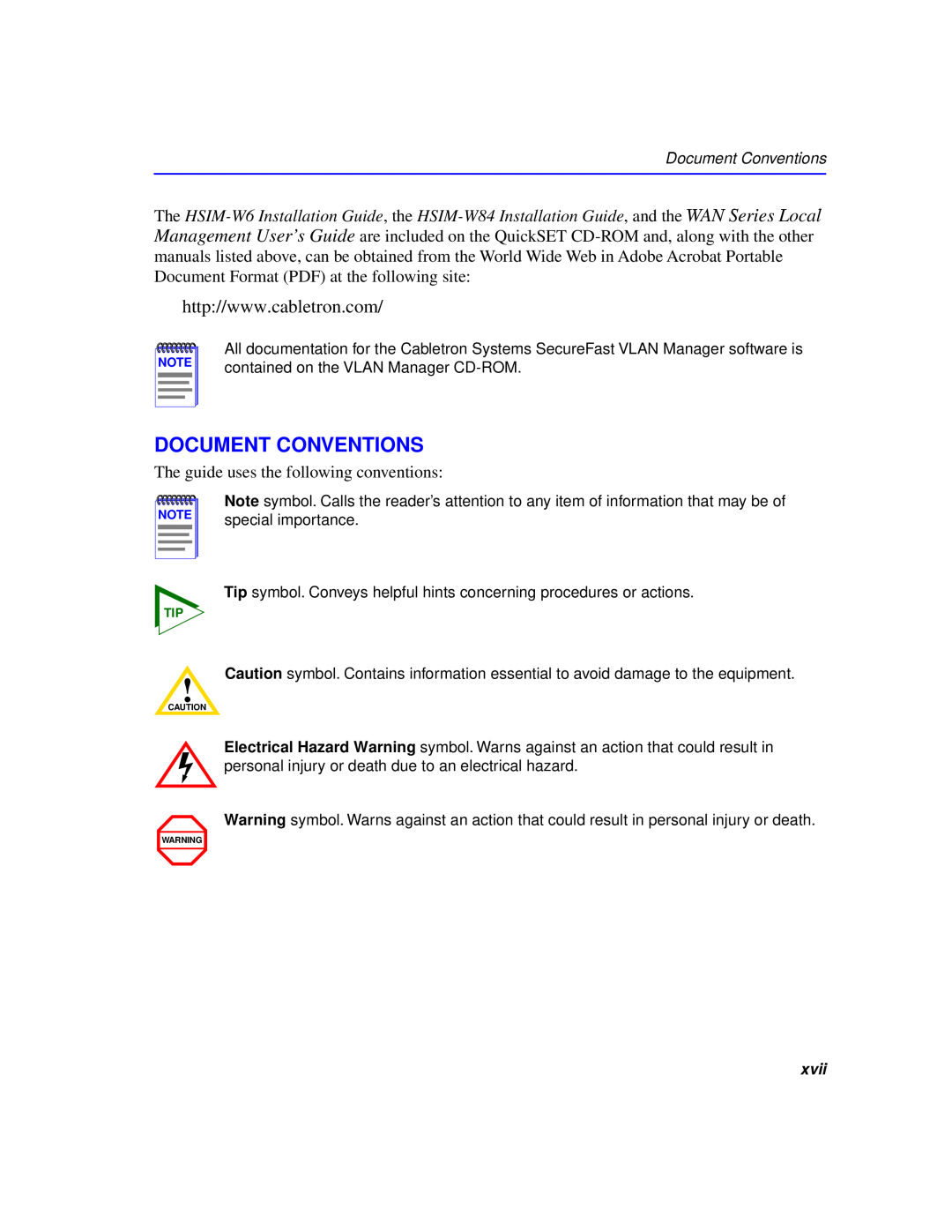 Cabletron Systems 2H253-25R manual Document Conventions, The guide uses the following conventions 