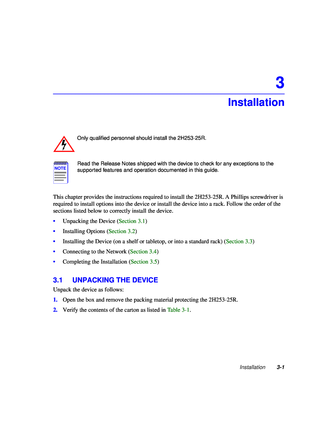 Cabletron Systems 2H253-25R manual Installation, Unpacking The Device 