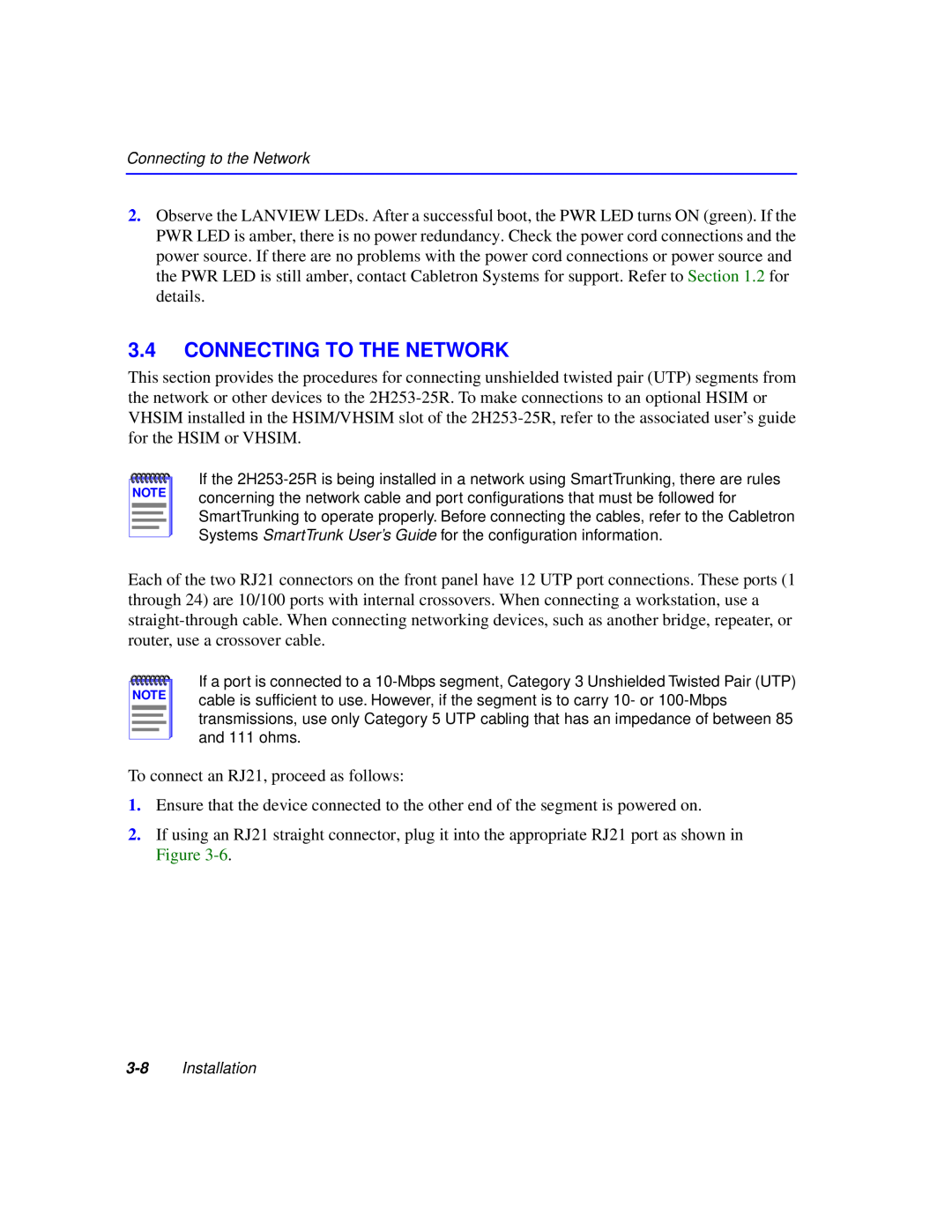 Cabletron Systems 2H253-25R manual Connecting To The Network 