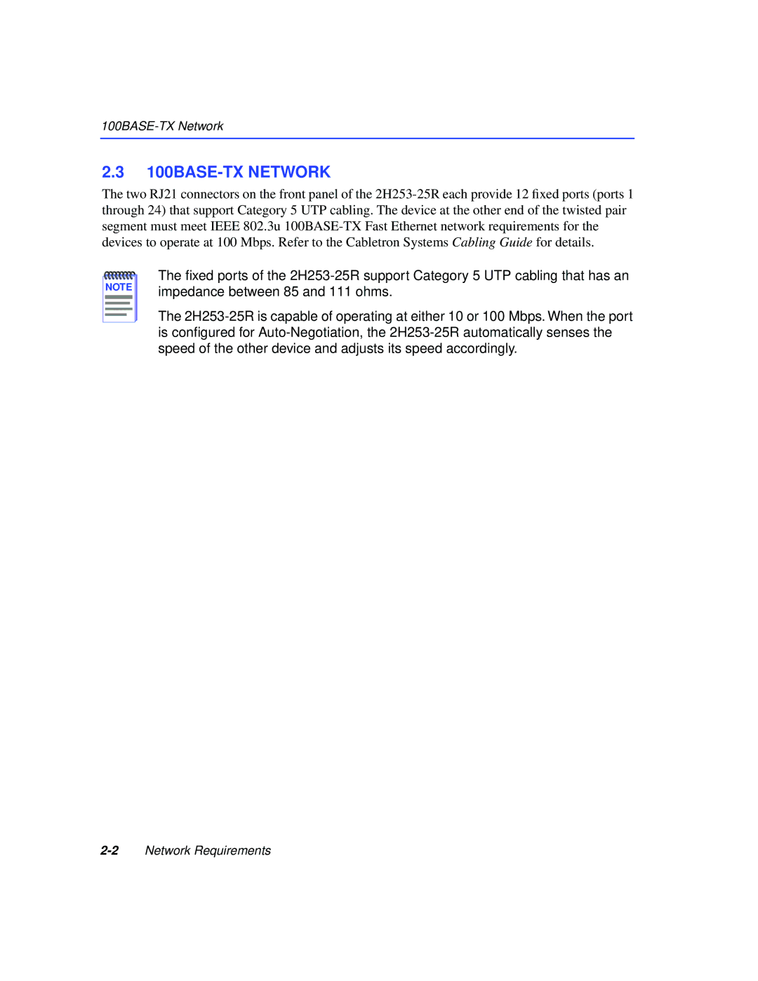 Cabletron Systems 2H253-25R manual 100BASE-TX Network 