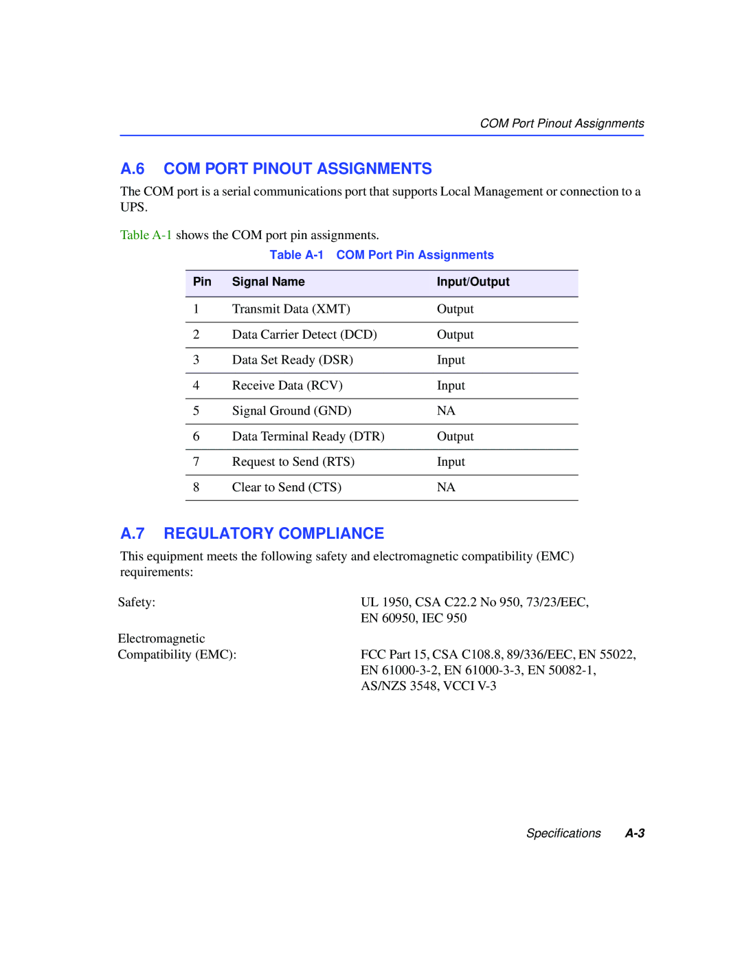 Cabletron Systems 2H253-25R manual COM Port Pinout Assignments, Regulatory Compliance 