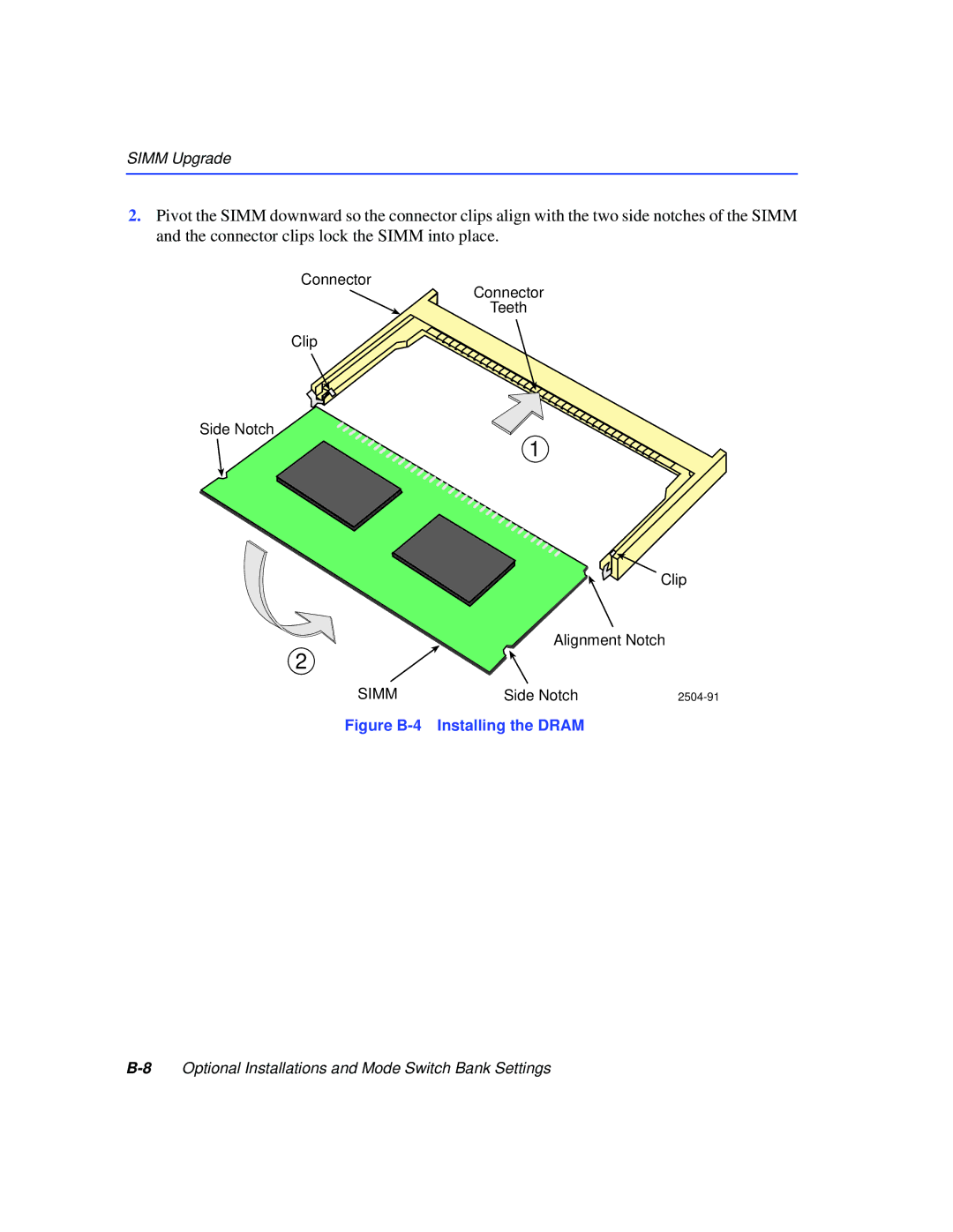 Cabletron Systems 2H253-25R manual Figure B-4 Installing the Dram 