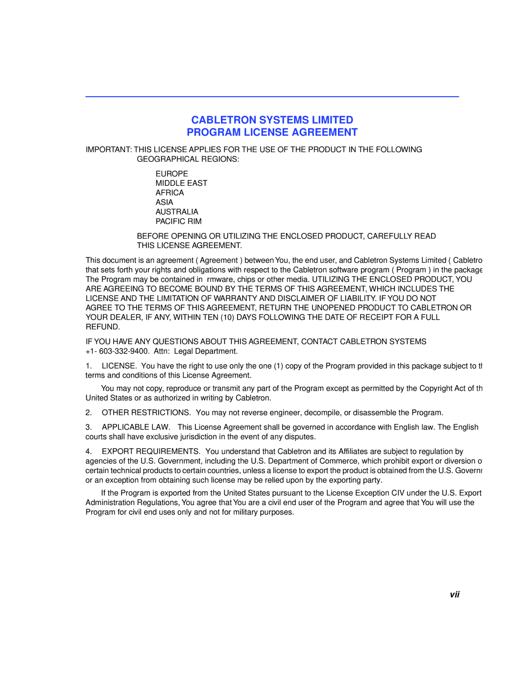 Cabletron Systems 2H253-25R manual Cabletron Systems Limited Program License Agreement 