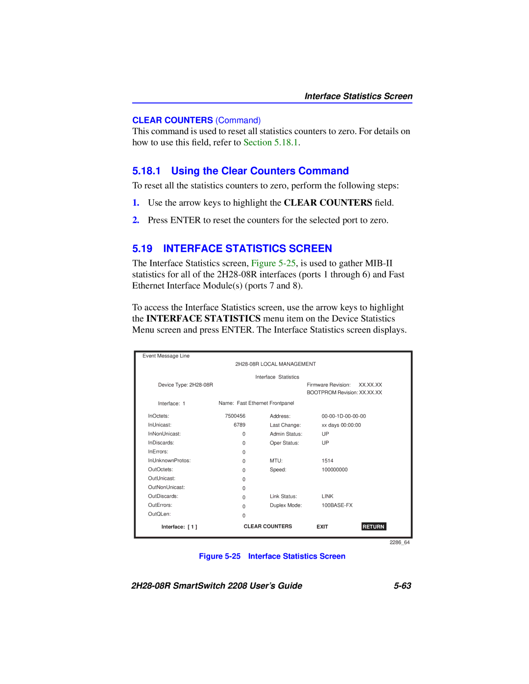 Cabletron Systems 2H28-08R manual Using the Clear Counters Command, Interface Statistics Screen 