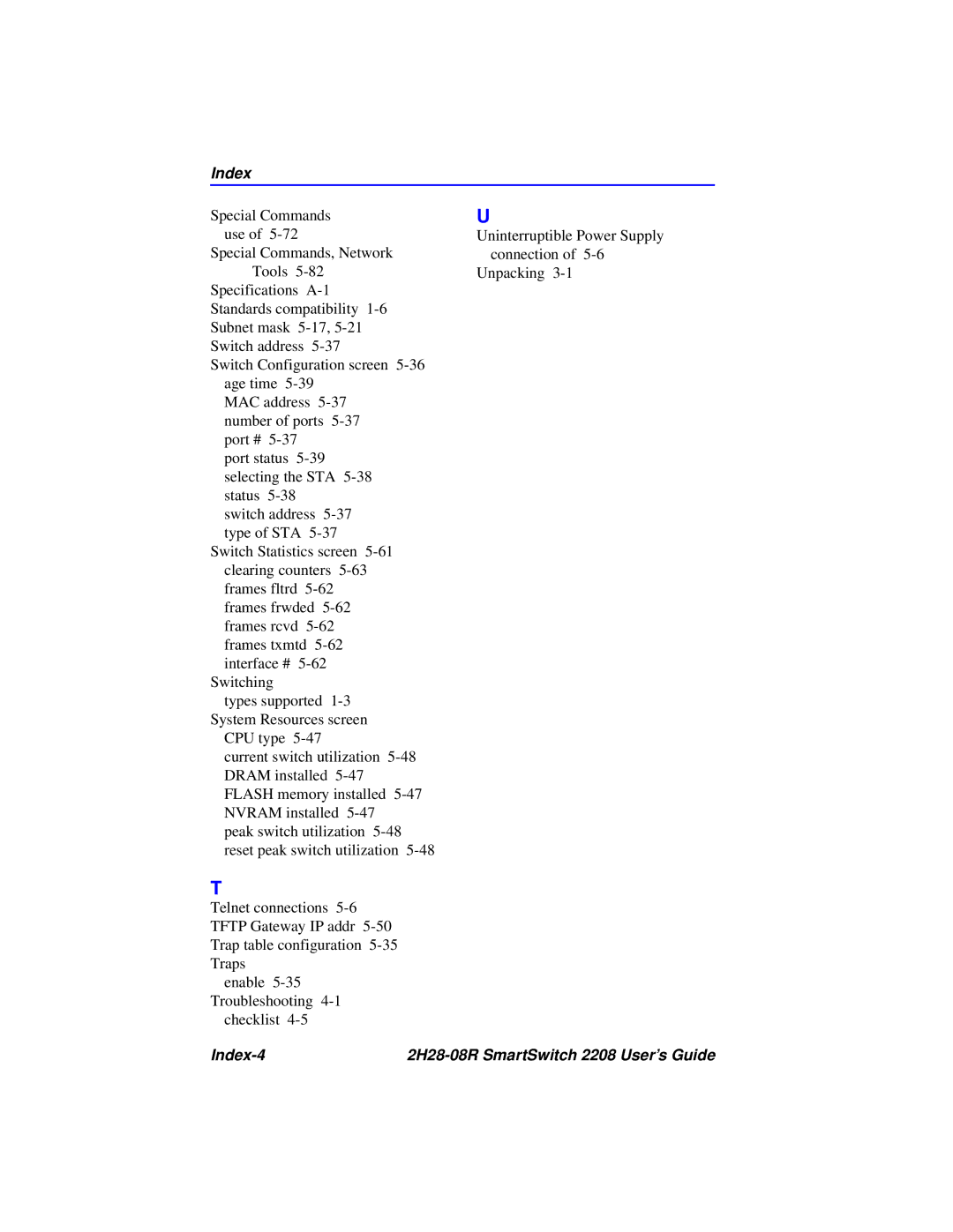 Cabletron Systems manual Index-4 2H28-08R SmartSwitch 2208 User’s Guide 