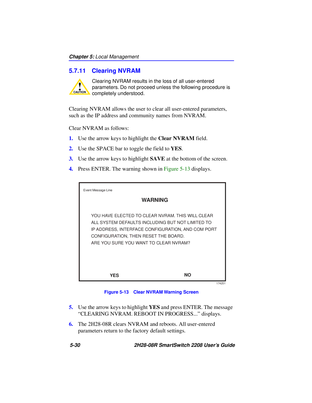 Cabletron Systems 2H28-08R manual Clearing Nvram, Clear Nvram Warning Screen 