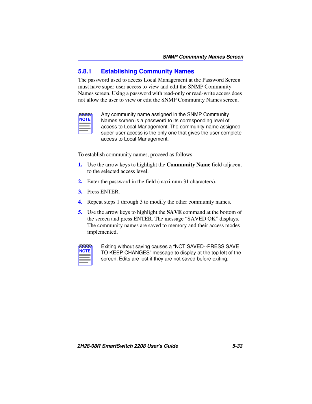 Cabletron Systems 2H28-08R manual Establishing Community Names 