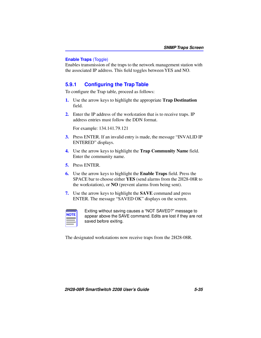 Cabletron Systems 2H28-08R manual 1 Conﬁguring the Trap Table 