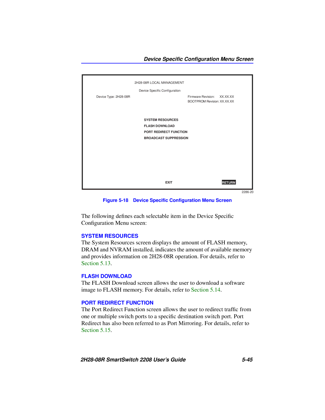 Cabletron Systems 2H28-08R manual Device Speciﬁc Conﬁguration Menu Screen 