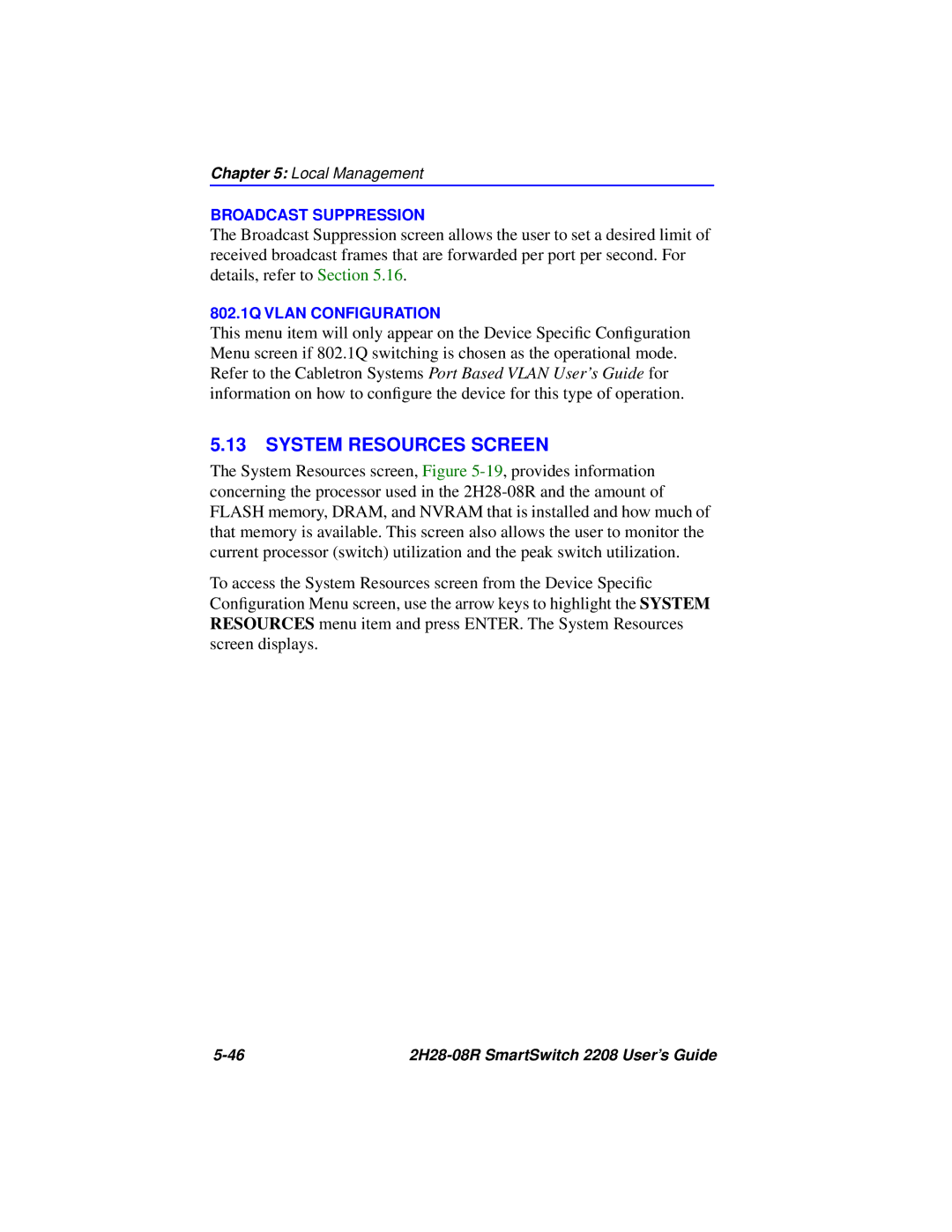 Cabletron Systems 2H28-08R manual System Resources Screen 