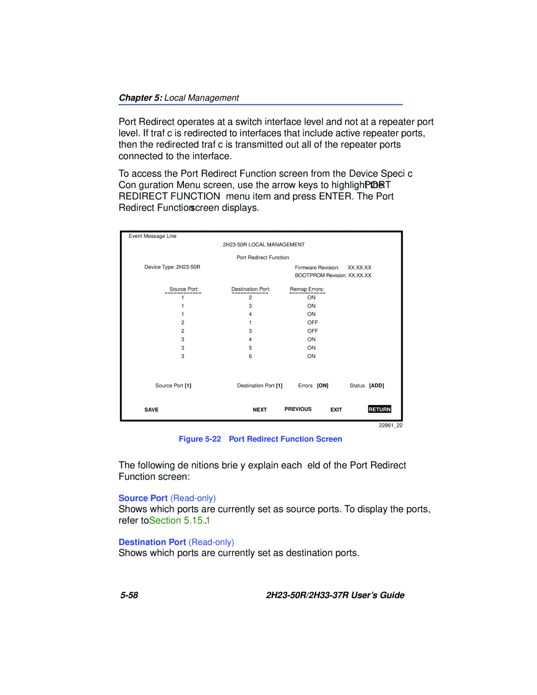 Cabletron Systems 2H33-37R, 2H23-50R manual Shows which ports are currently set as destination ports 