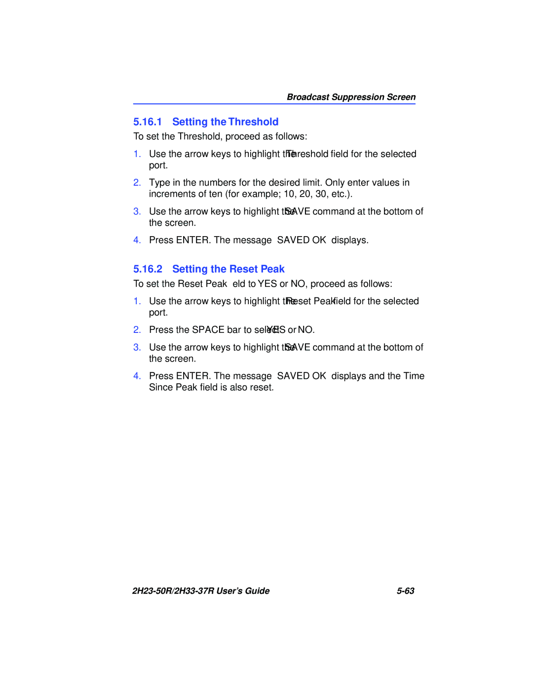 Cabletron Systems 2H23-50R, 2H33-37R manual Setting the Threshold, Setting the Reset Peak 