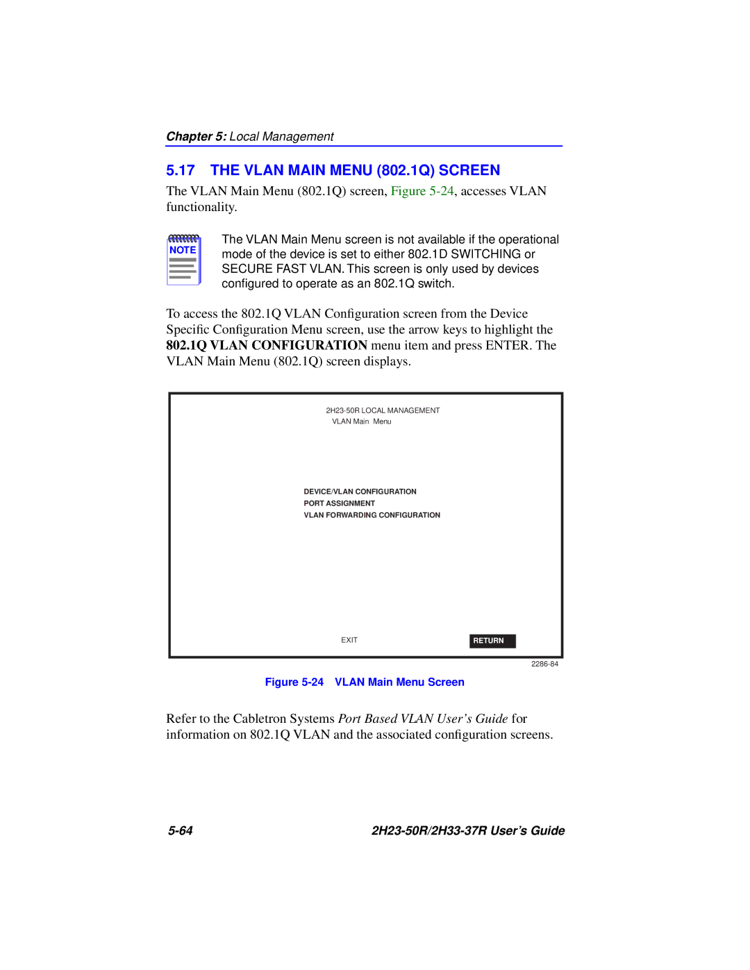 Cabletron Systems 2H33-37R, 2H23-50R manual Vlan Main Menu 802.1Q Screen, Vlan Main Menu Screen 