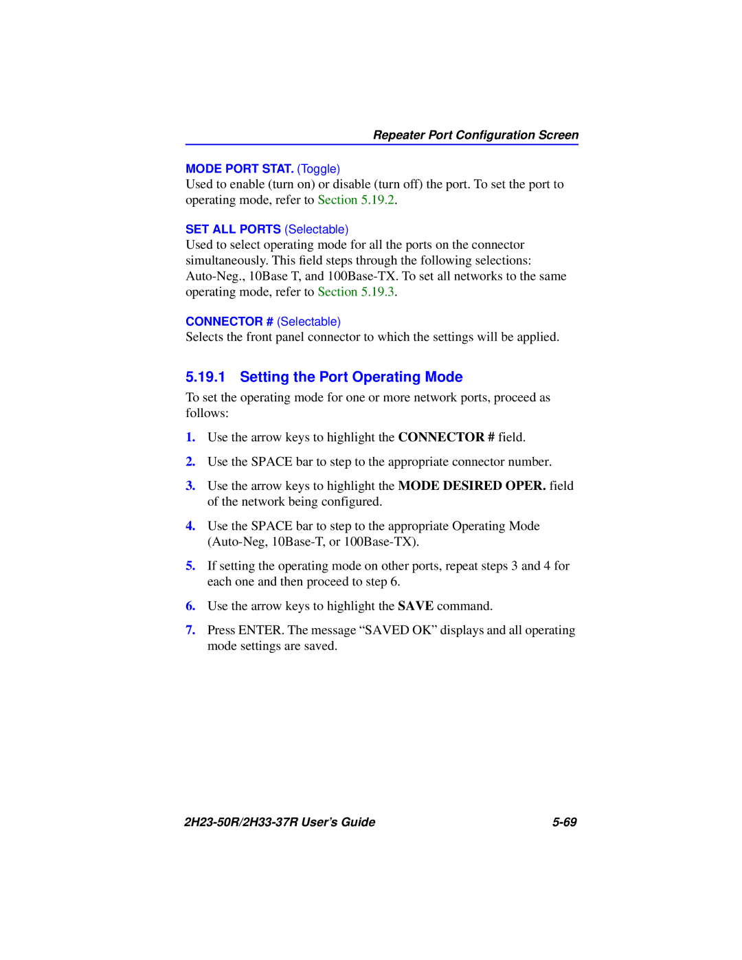 Cabletron Systems 2H23-50R, 2H33-37R manual Setting the Port Operating Mode 