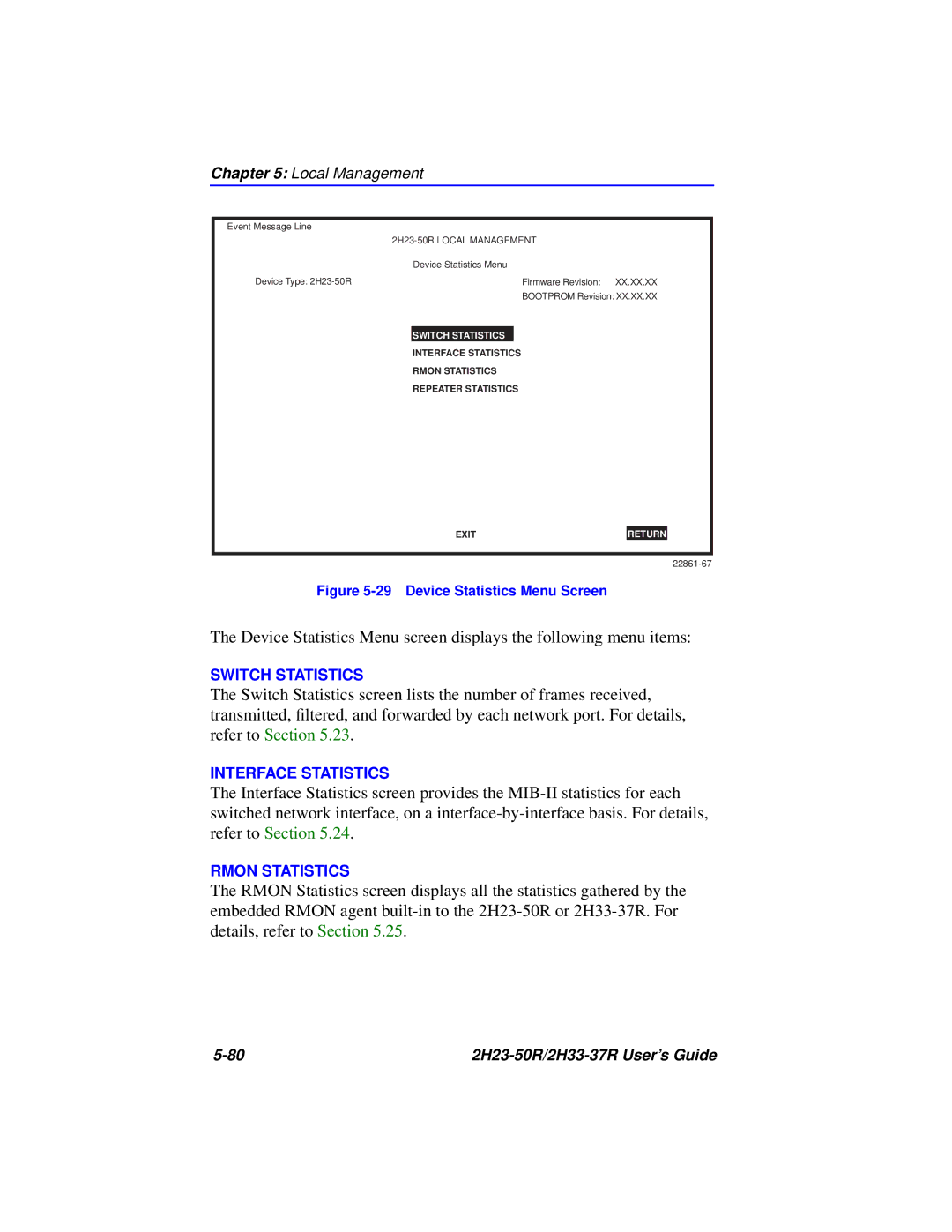 Cabletron Systems 2H33-37R, 2H23-50R manual Switch Statistics 