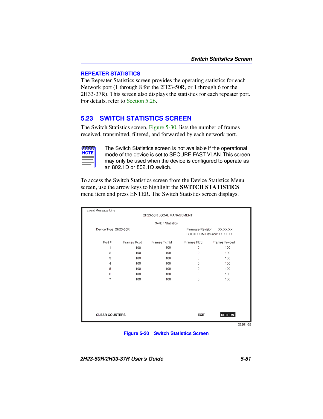 Cabletron Systems 2H23-50R, 2H33-37R manual Switch Statistics Screen 