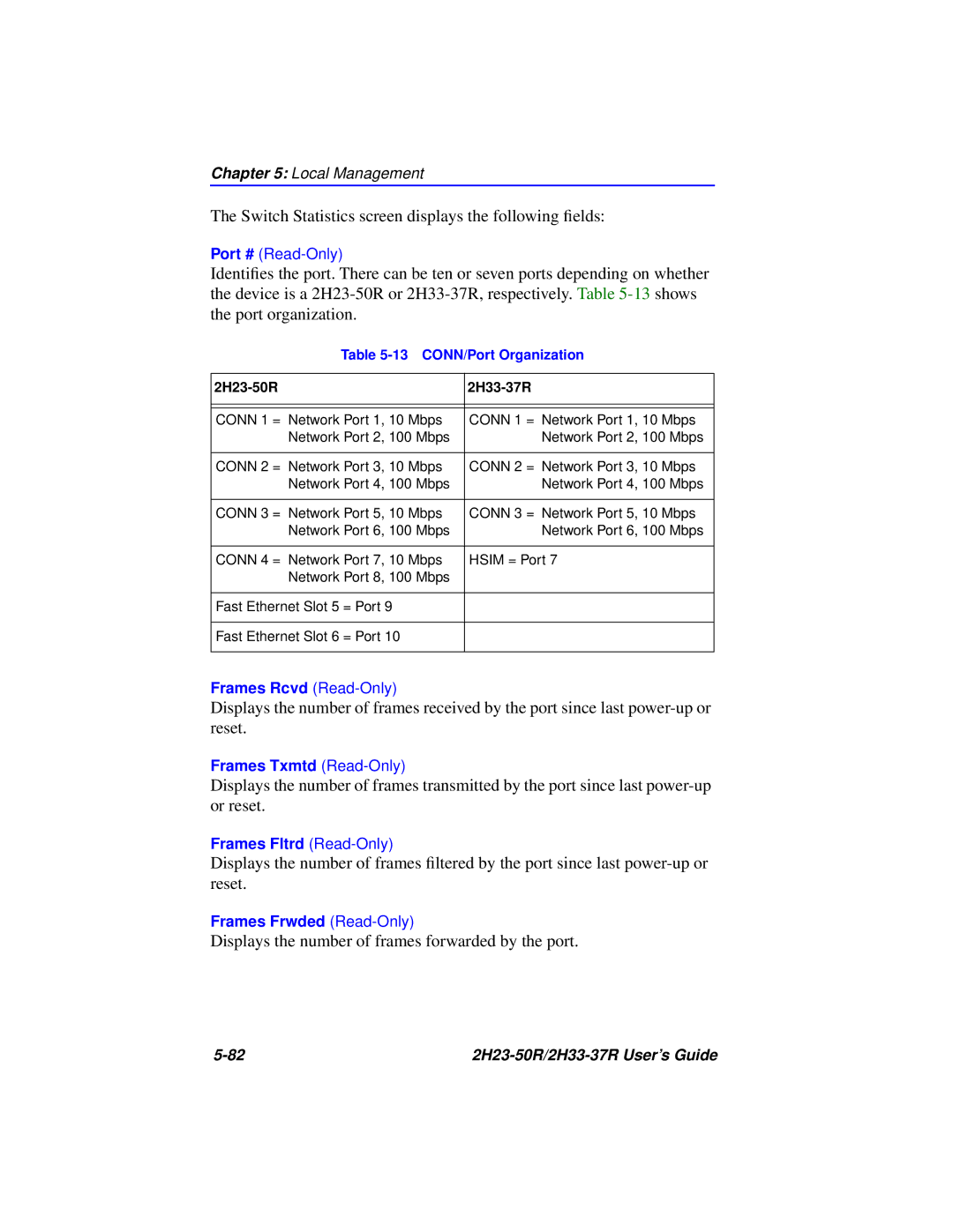 Cabletron Systems 2H33-37R, 2H23-50R manual CONN/Port Organization 