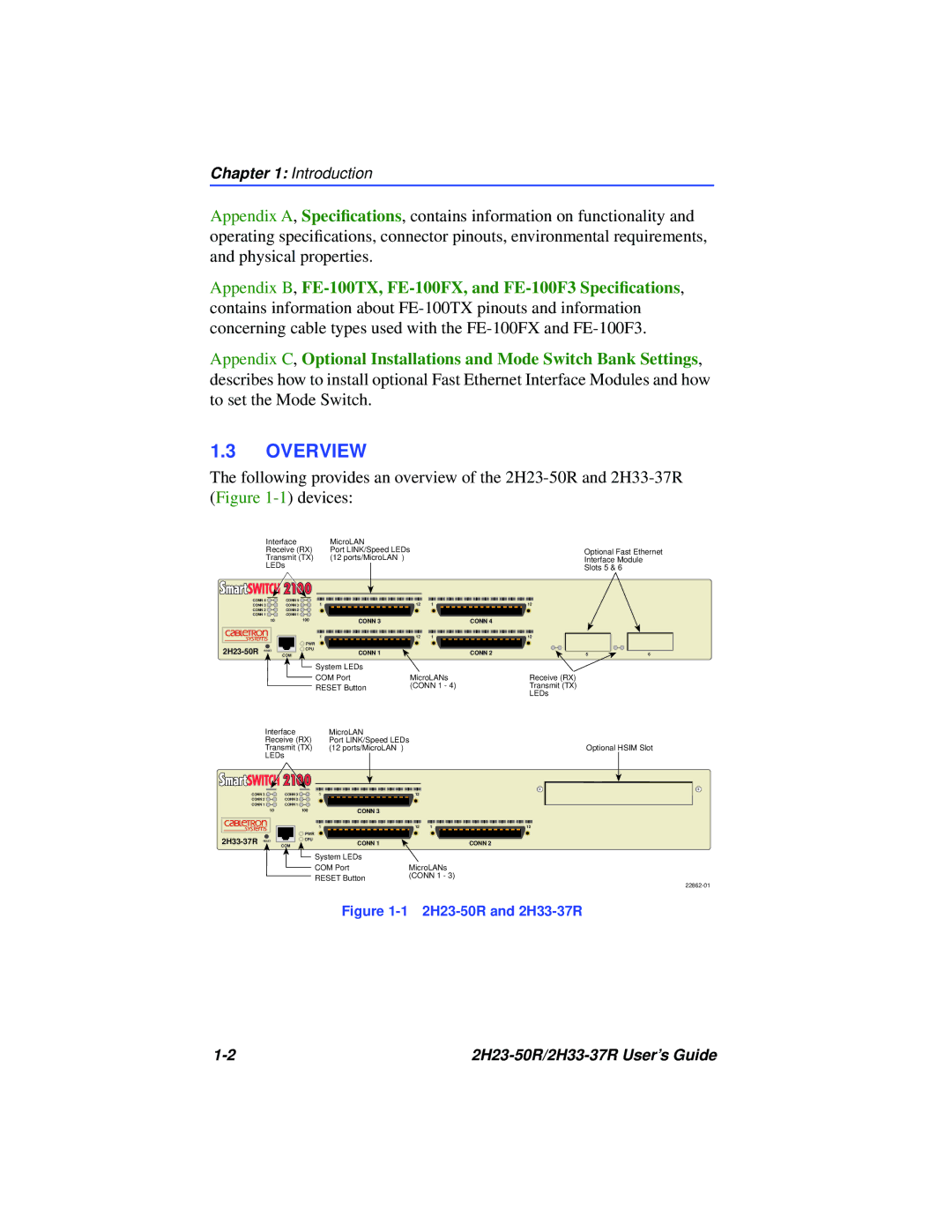 Cabletron Systems manual Overview, 2H23-50R and 2H33-37R 