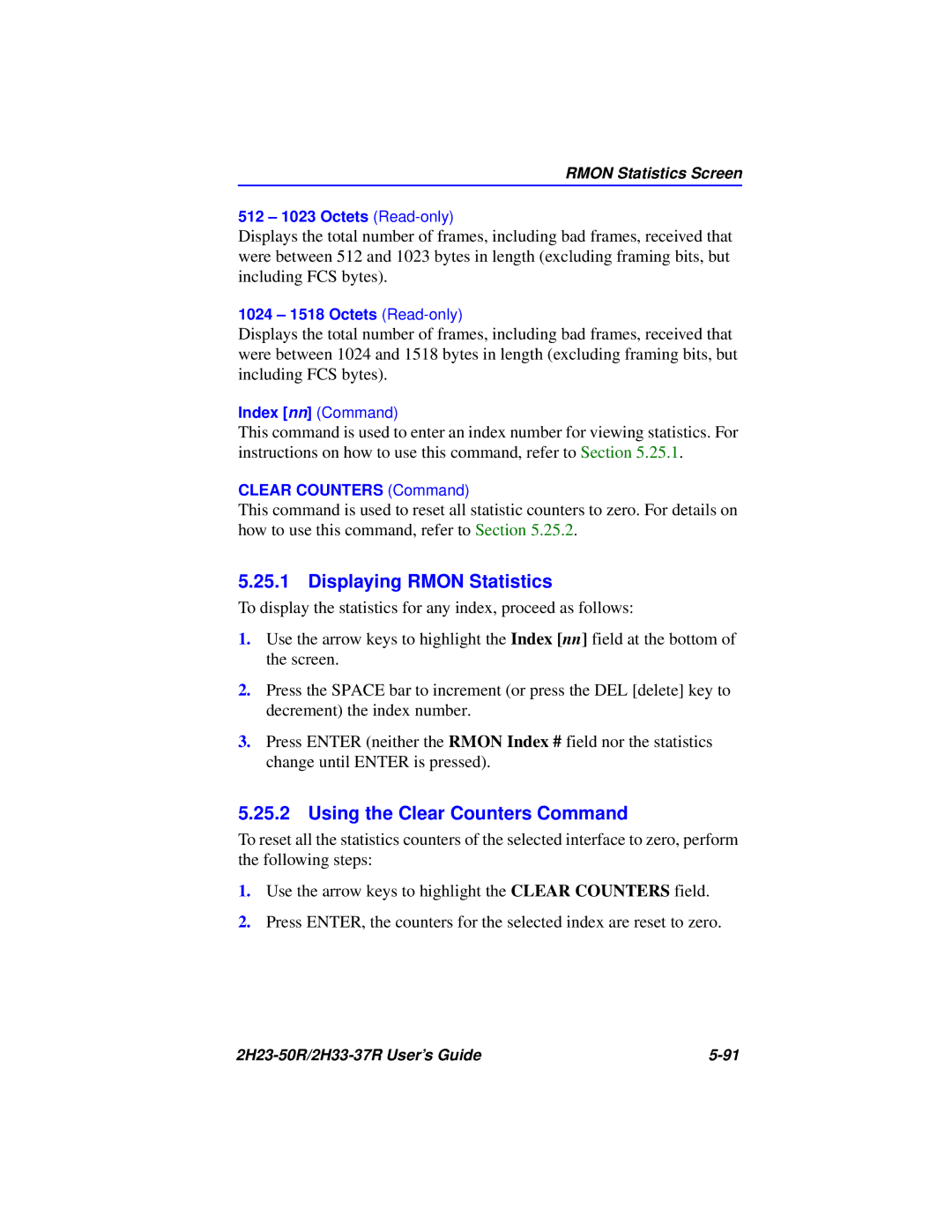 Cabletron Systems 2H23-50R, 2H33-37R manual Displaying Rmon Statistics, Using the Clear Counters Command 