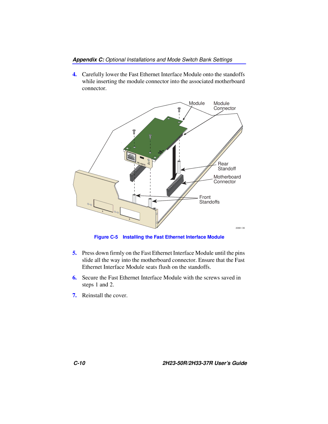 Cabletron Systems 2H33-37R, 2H23-50R manual Figure C-5 Installing the Fast Ethernet Interface Module 