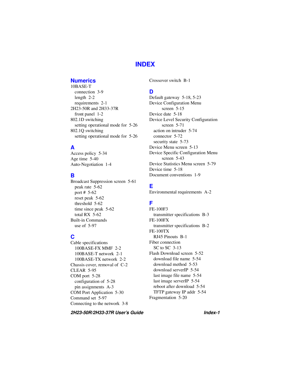 Cabletron Systems 2H23-50R, 2H33-37R manual Index, Numerics 