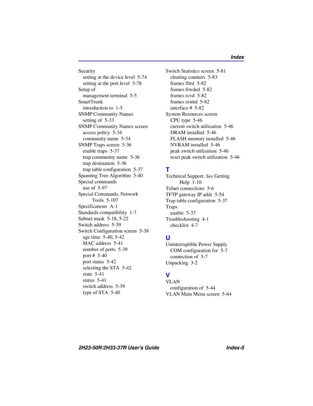 Cabletron Systems manual 2H23-50R/2H33-37R User’s Guide Index-5 