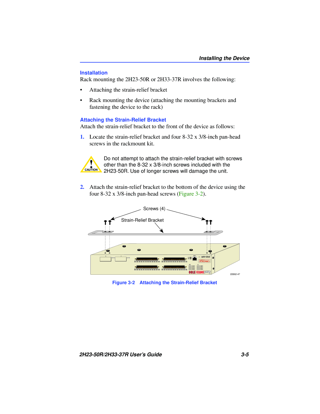 Cabletron Systems 2H23-50R, 2H33-37R manual Attaching the Strain-Relief Bracket 