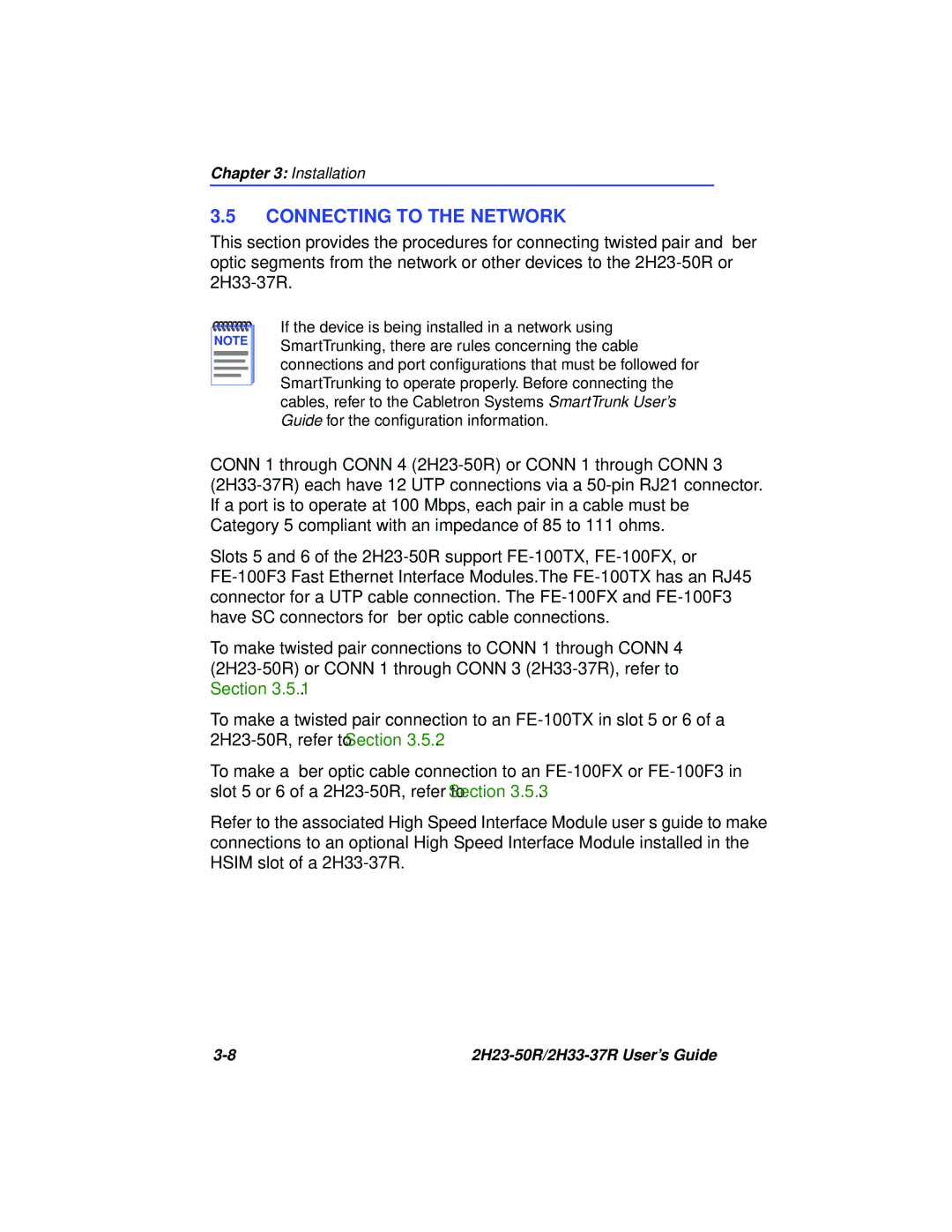 Cabletron Systems 2H33-37R, 2H23-50R manual Connecting to the Network 