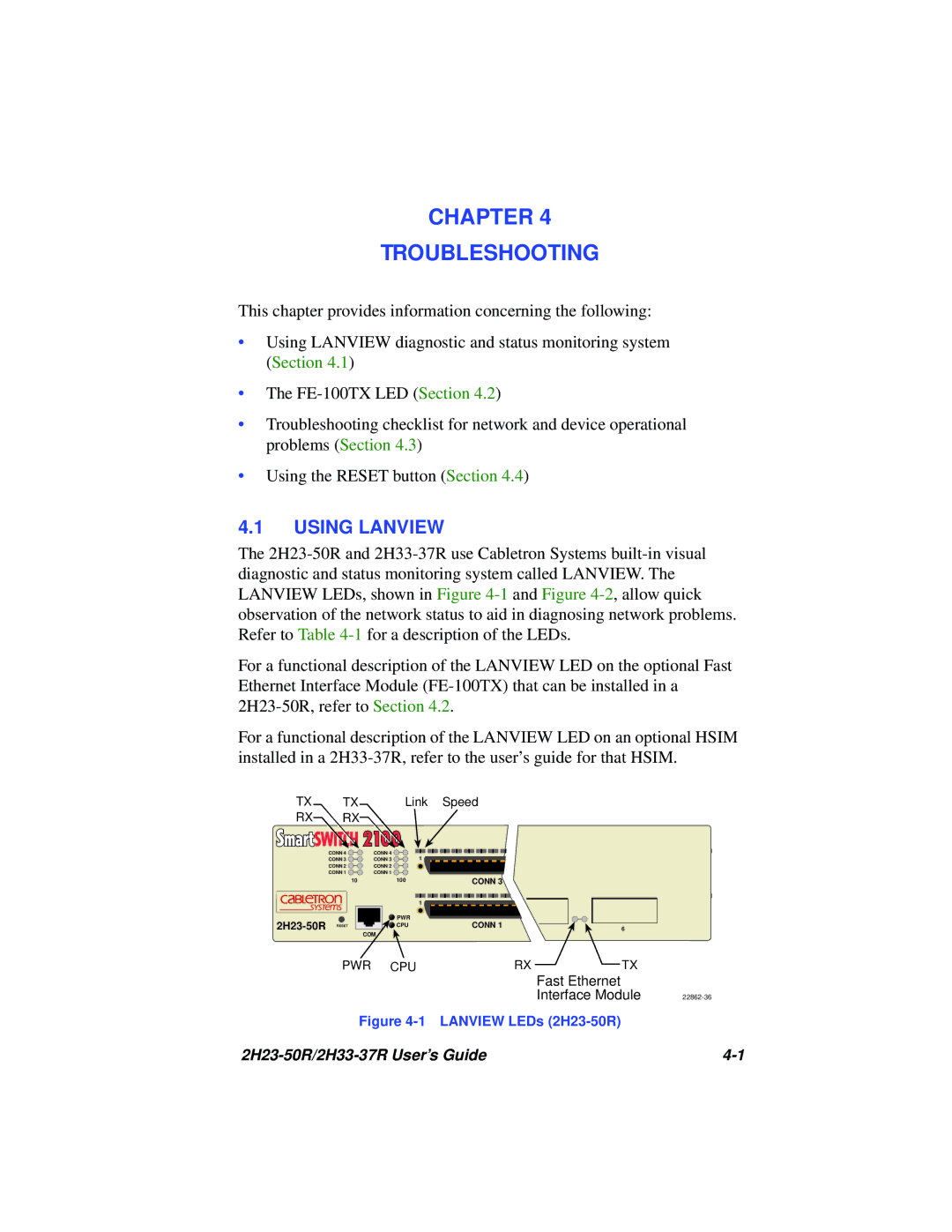 Cabletron Systems 2H33-37R manual Using Lanview, Lanview LEDs 2H23-50R 