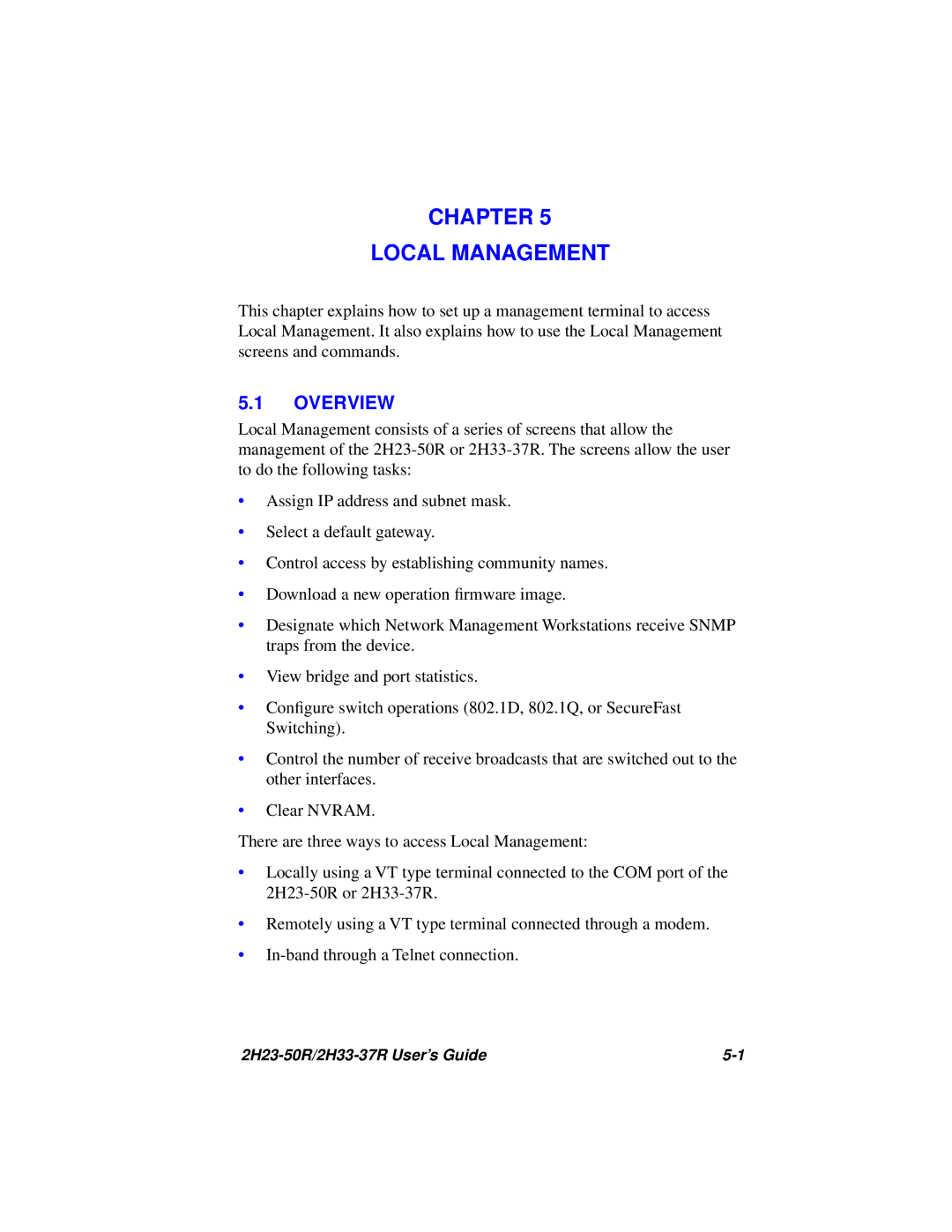 Cabletron Systems 2H23-50R, 2H33-37R manual Chapter Local Management 