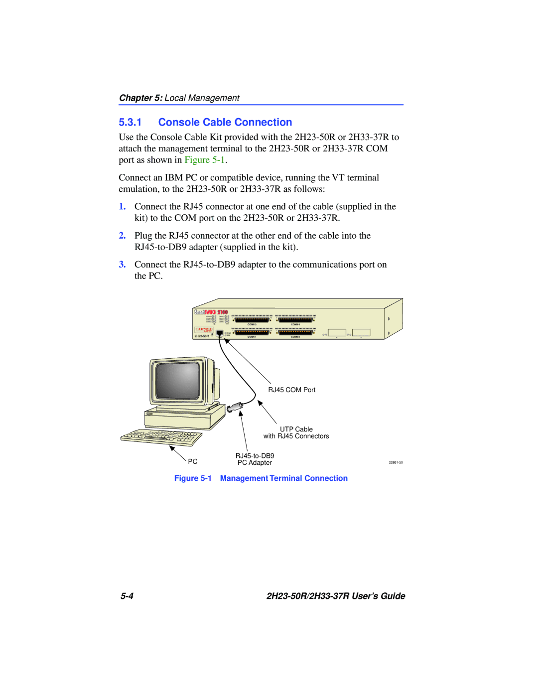 Cabletron Systems 2H33-37R, 2H23-50R manual Console Cable Connection, Management Terminal Connection 